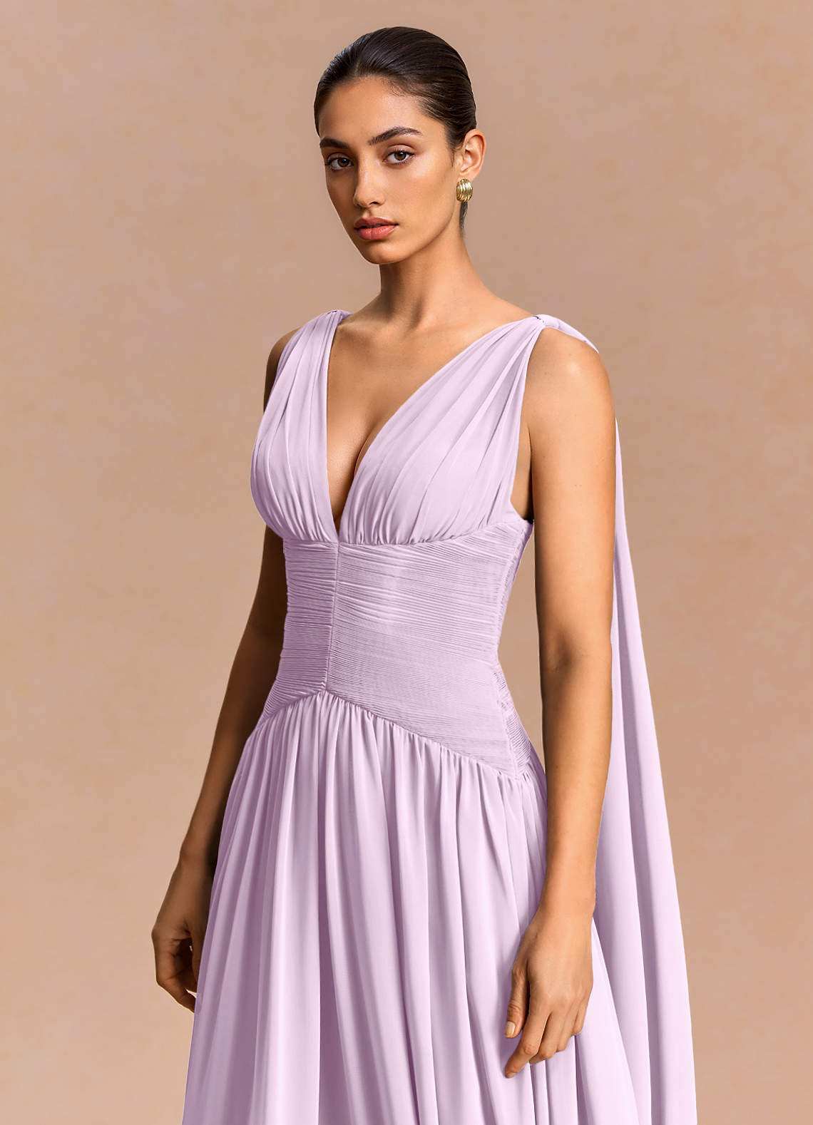 Eluney A-Line V-Neck Chiffon Evening Dress in Frosted Lilac