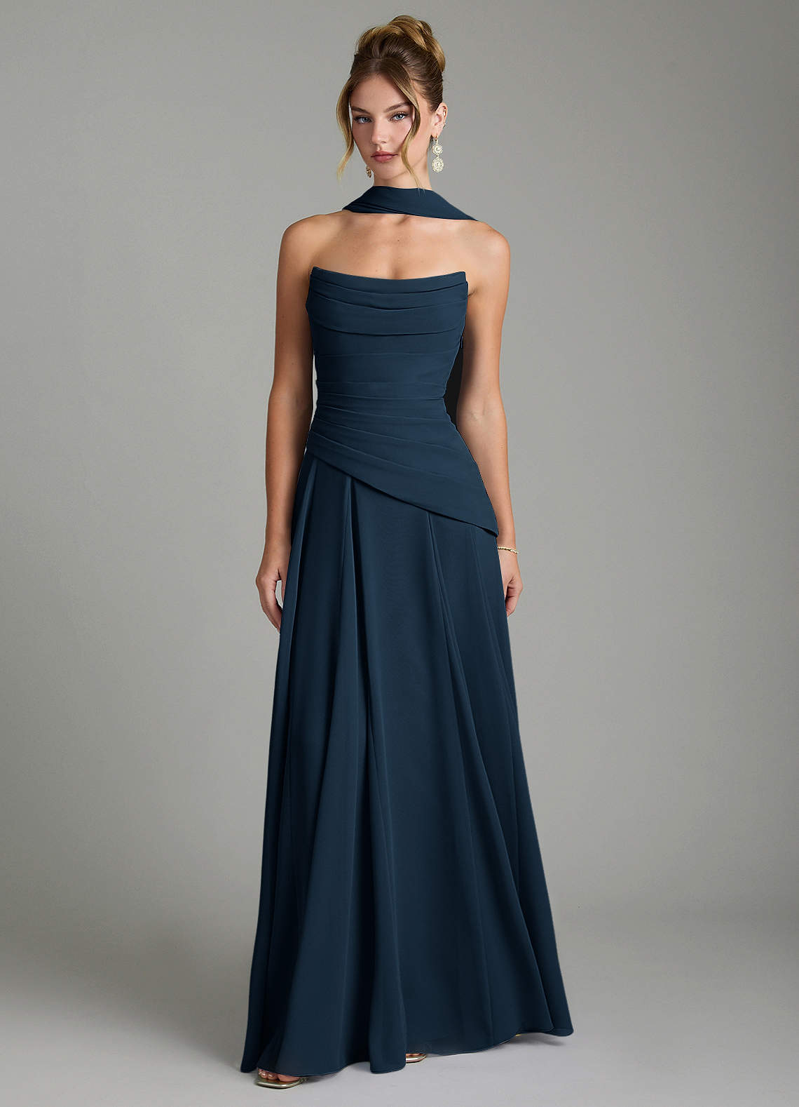 Gabriela A-Line Cowl-Neck Chiffon Bridesmaid Dress in Dark Navy