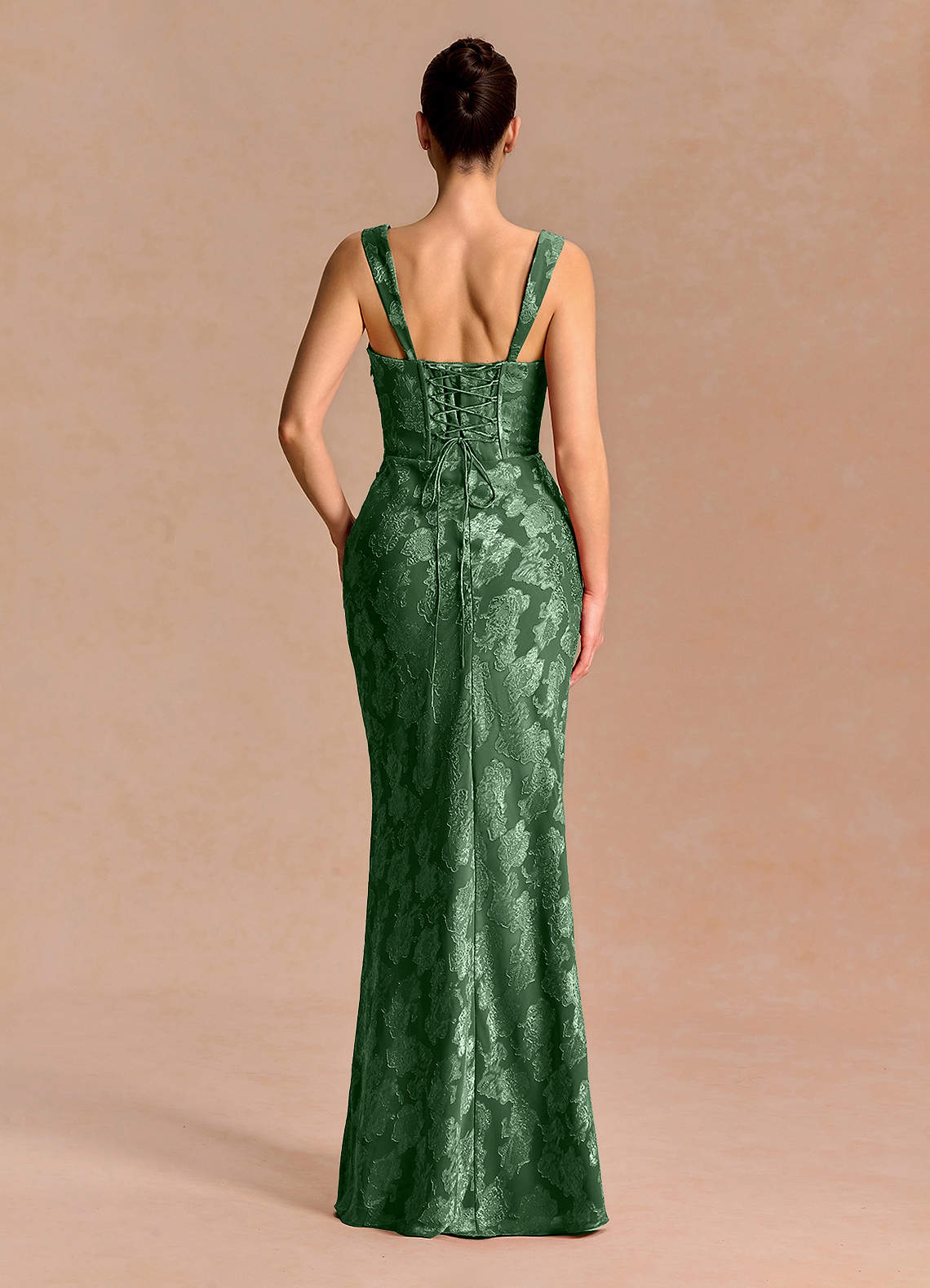 Agustina Square-Neck Pleated Fil Coupé Evening Dress in Eucalyptus