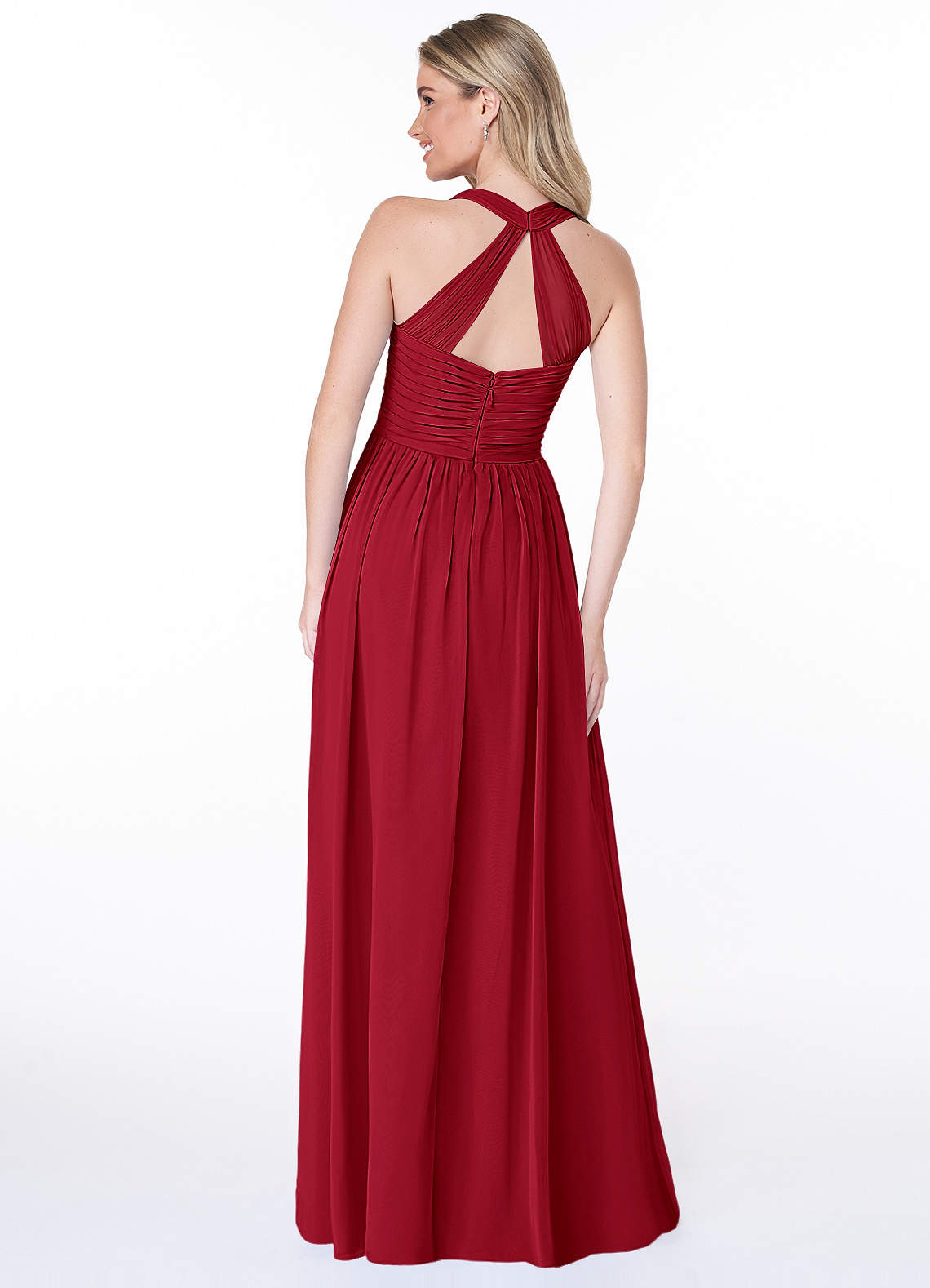 Jaclyn A-Line Halter Chiffon Bridesmaid Dress in Scarlet