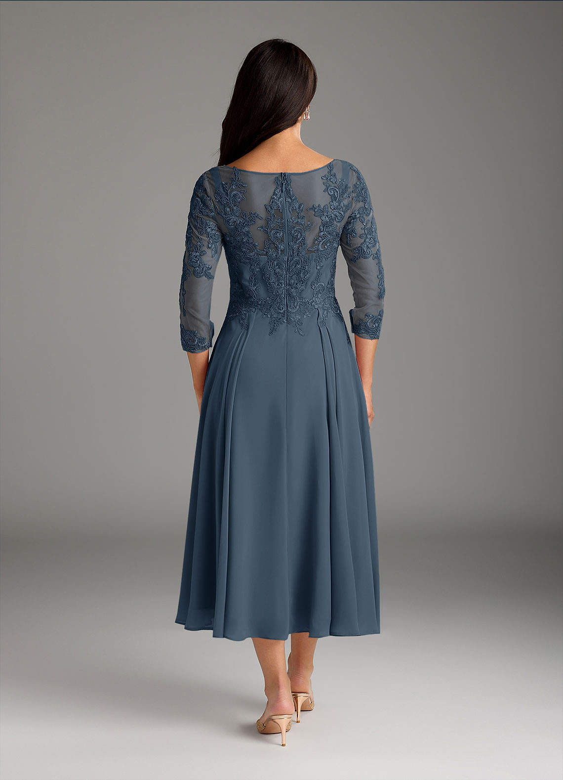 Marge A-Line Scoop-Neck Chiffon and Lace Mother of the Bride Dress in Neptune