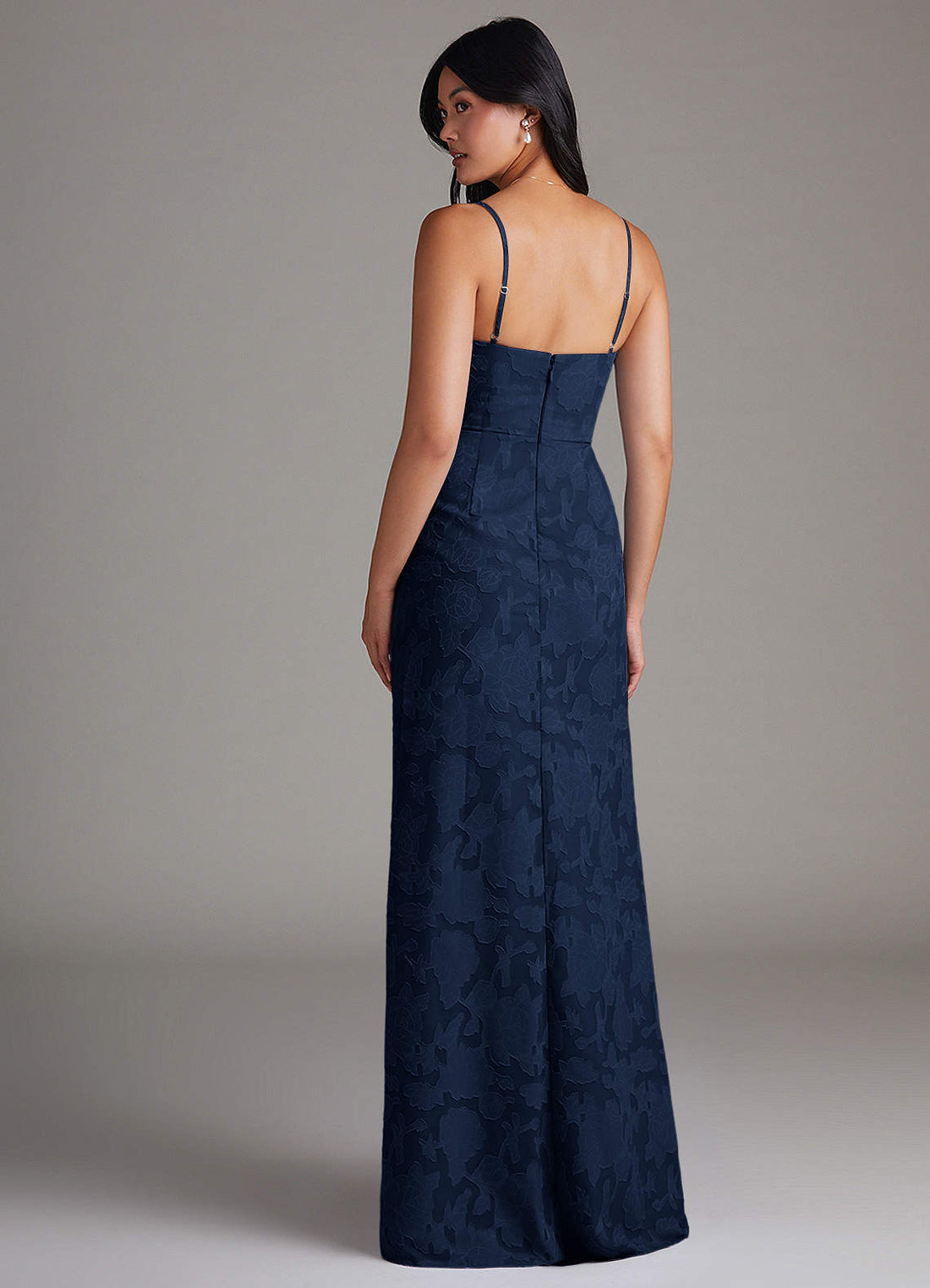 Maci Sheath V-Neck Floral Burnout Bridesmaid Dress in Dark Navy