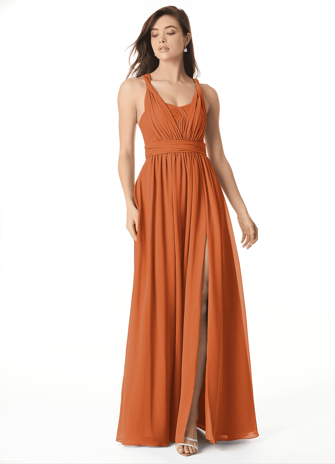 Olani A-Line V-Neck Chiffon Bridesmaid Dress in Cinnamon