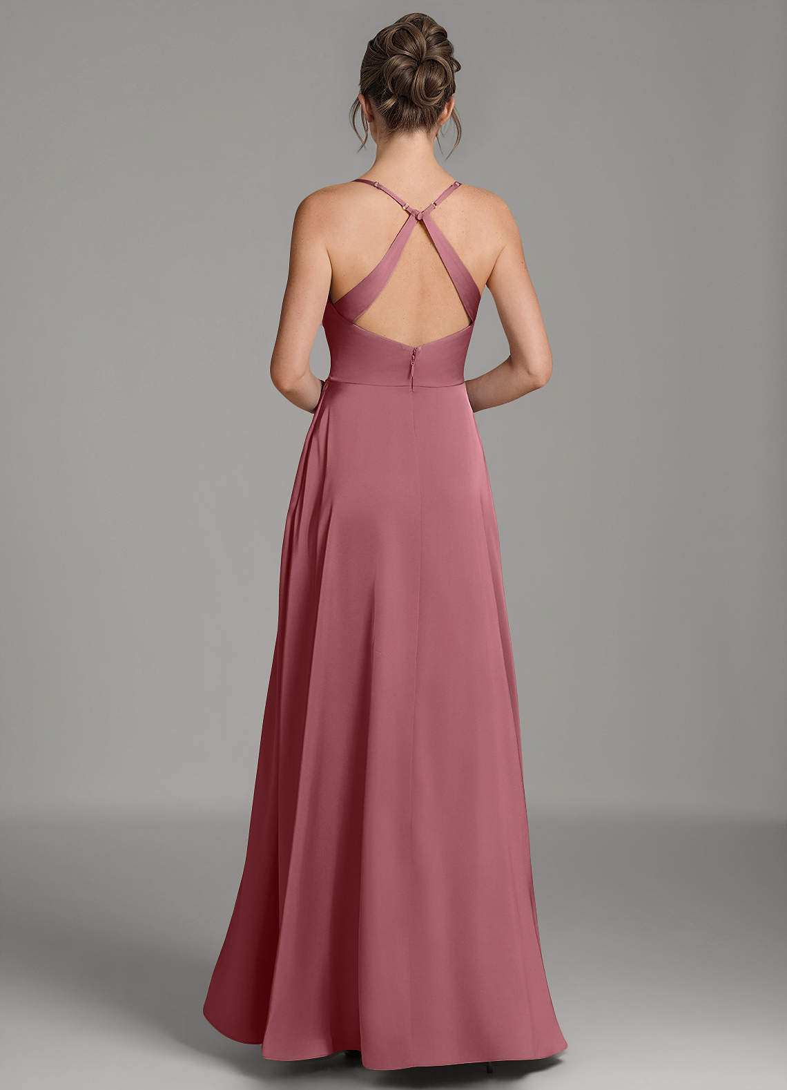 Frankie A-Line Scoop-Neck Stretch Satin Bridesmaid Dress in Desert Rose