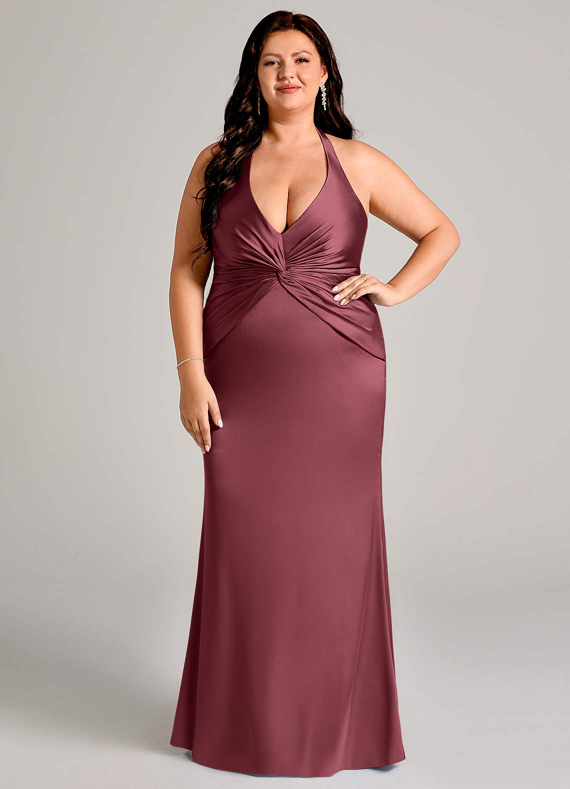 Valerie Mermaid V-Neck Stretch Satin Bridesmaid Dress in Merlot