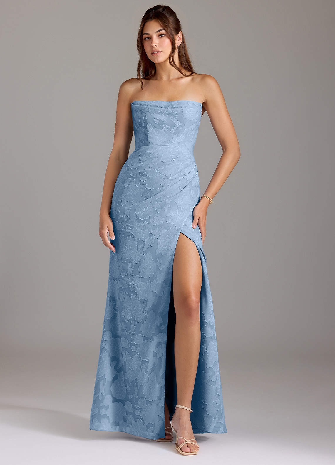 Leonis Sheath Strapless Floral Burnout Bridesmaid Dress in Powder Blue