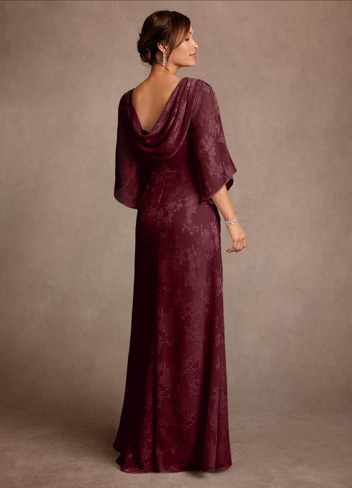 Anaheim Sheath Scoop-Neck Floral Burnout Mother of the Bride Dress in Cabernet