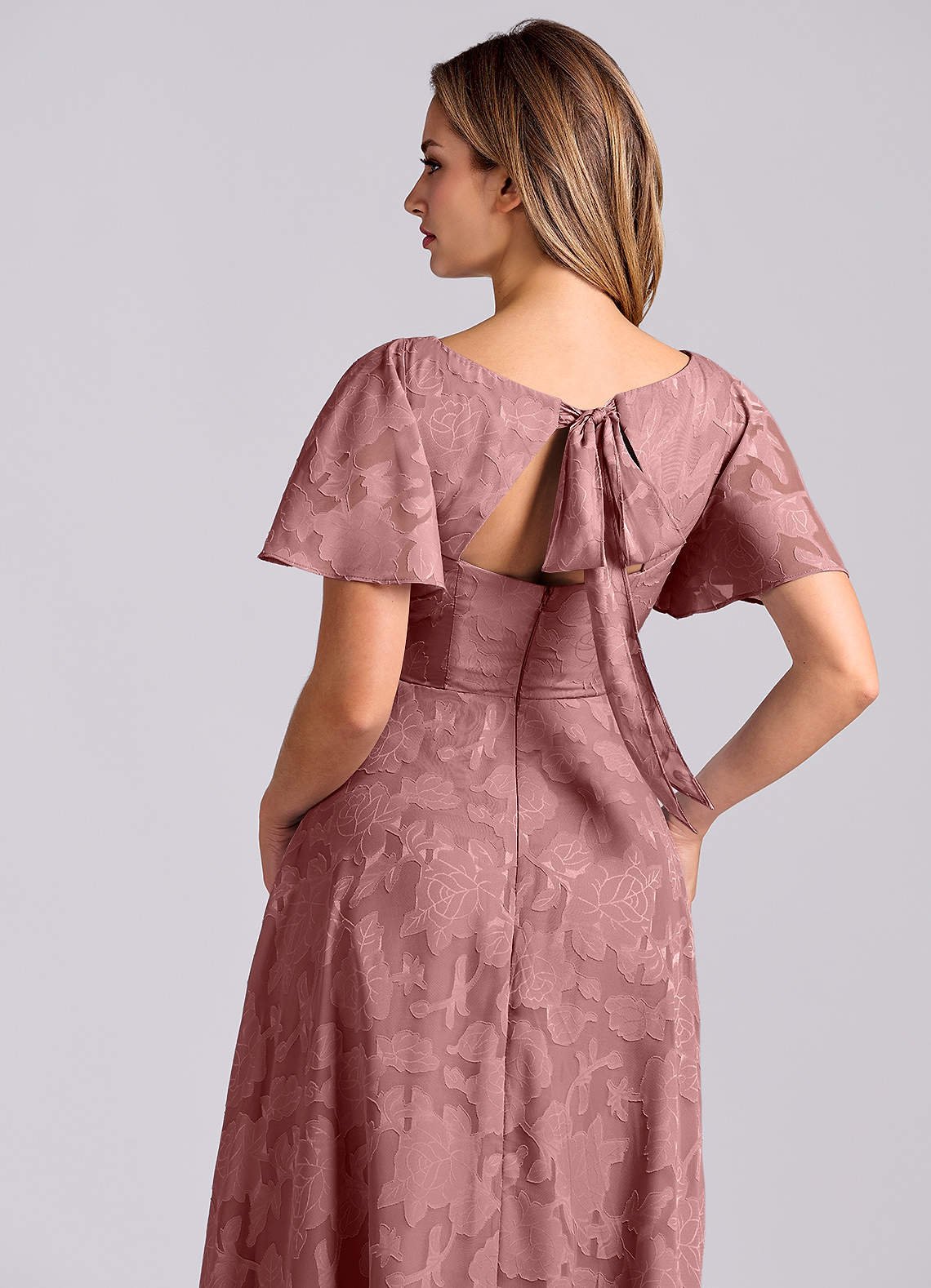 Kimber A-Line V-Neck Floral Burnout Bridesmaid Dress in dusty rose