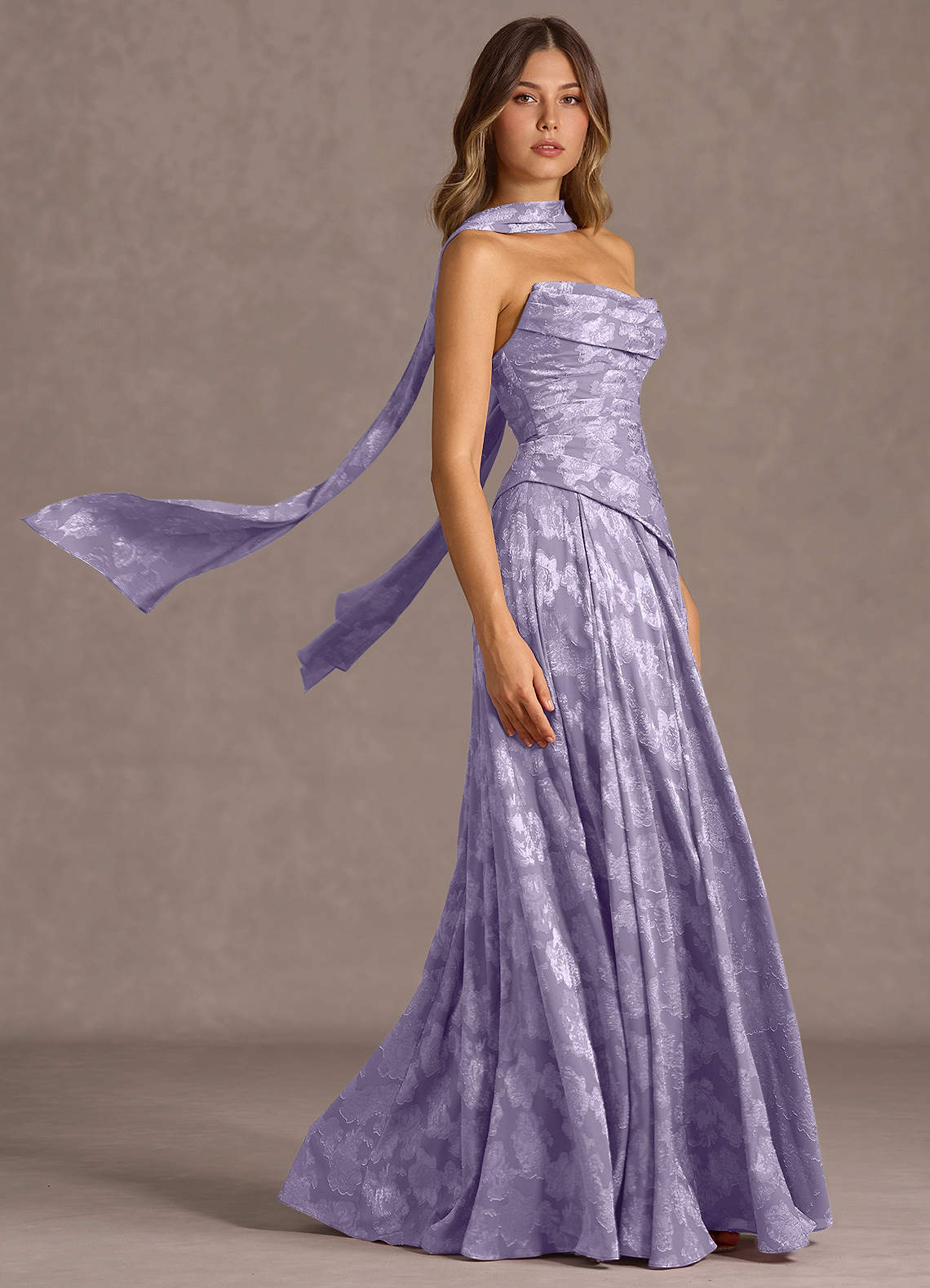 Gabriela A-Line Corset Fil Coupé Wedding Guest Dress in Lilac