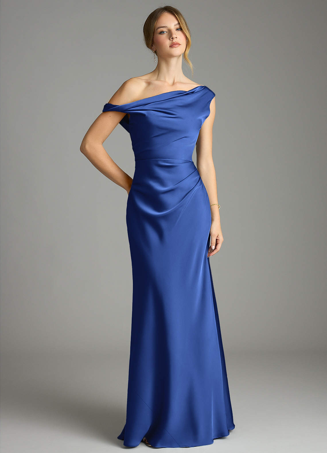 Emerson Mermaid One-Shoulder Stretch Satin Bridesmaid Dress in Royal Blue