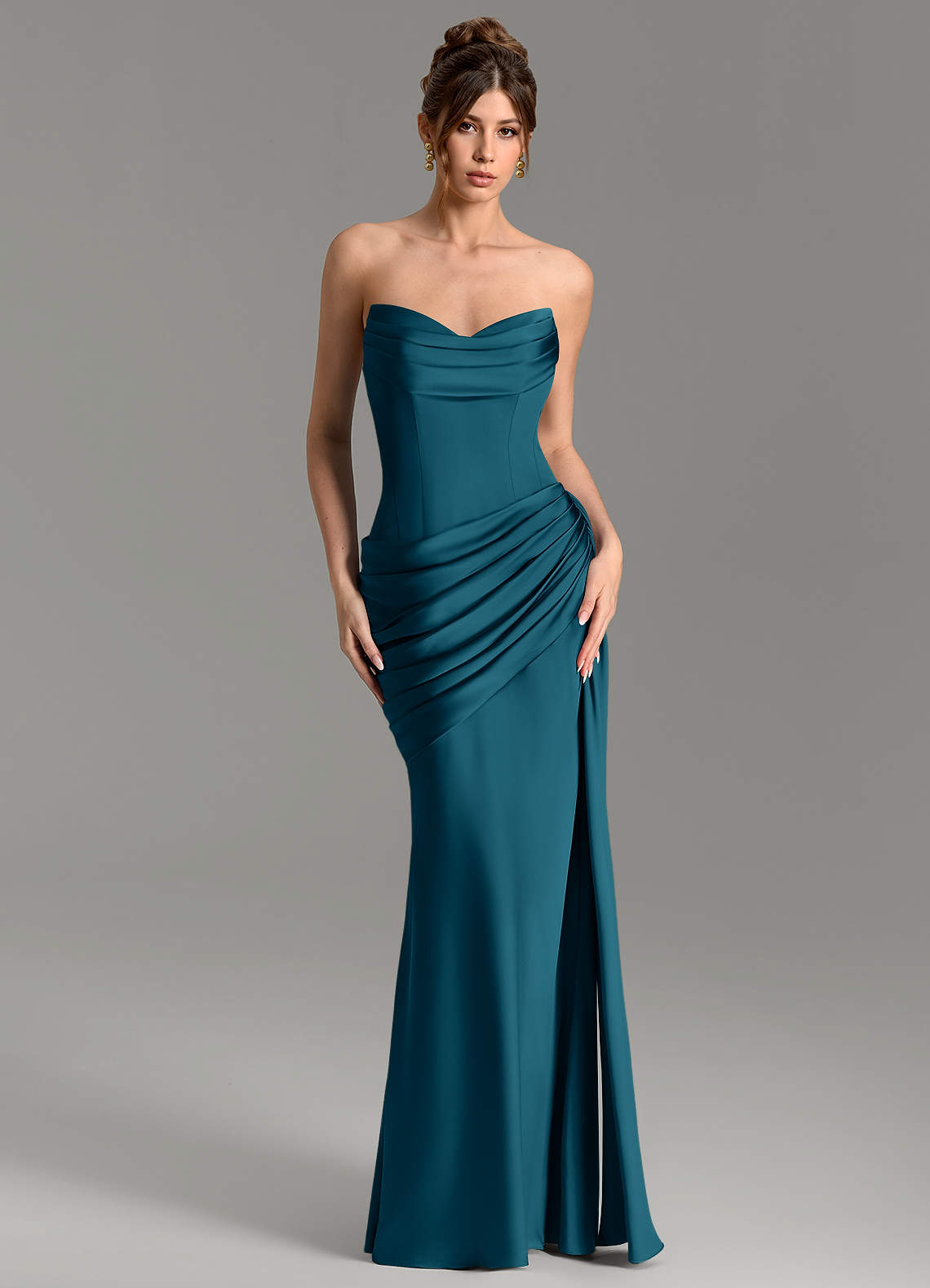 Zorah Mermaid Sweetheart Stretch Satin Bridesmaid Dress in Ink Blue