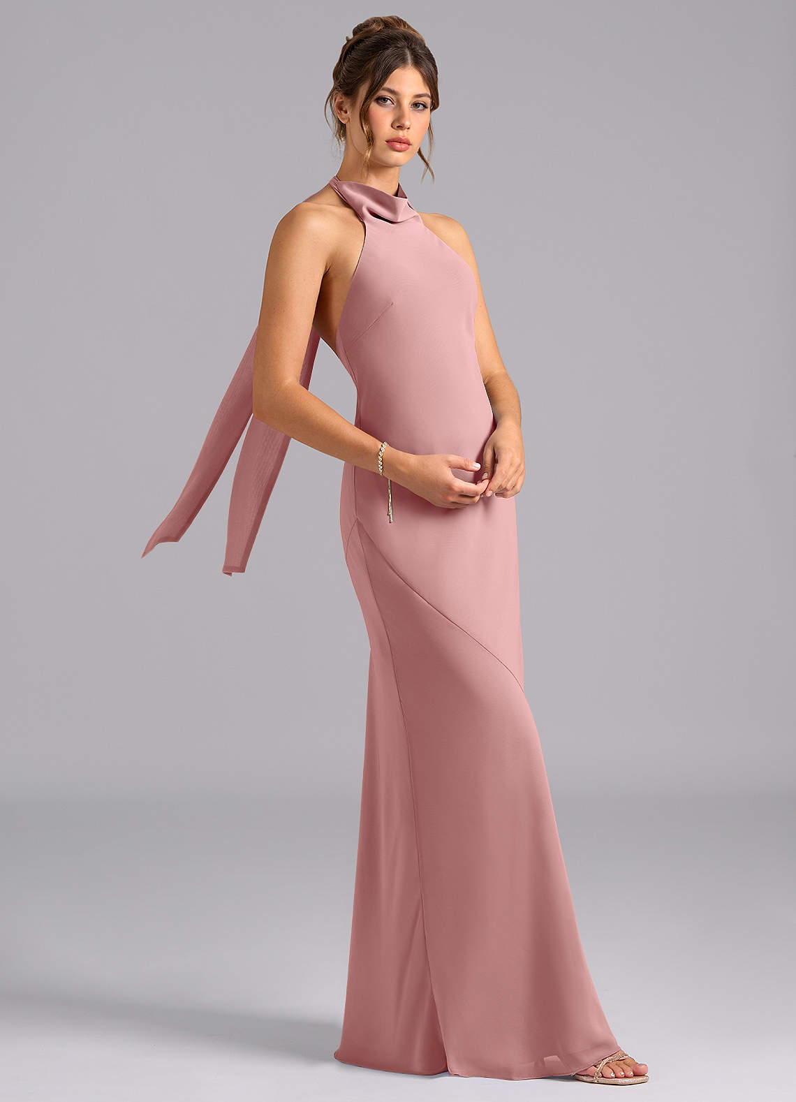 Velli Mermaid Halter Chiffon Bridesmaid Dress in dusty rose