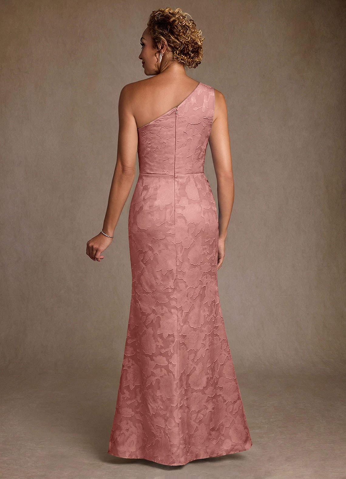 Joylin Trumpet One-Shoulder Floral Burnout Mother of the Bride Dress in Rosette