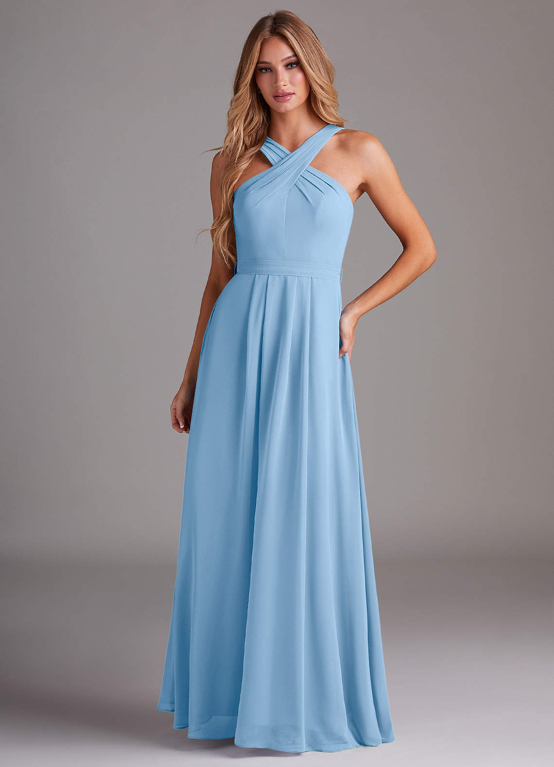 Dixie A-Line Halter Chiffon Bridesmaid Dress in Powder Blue