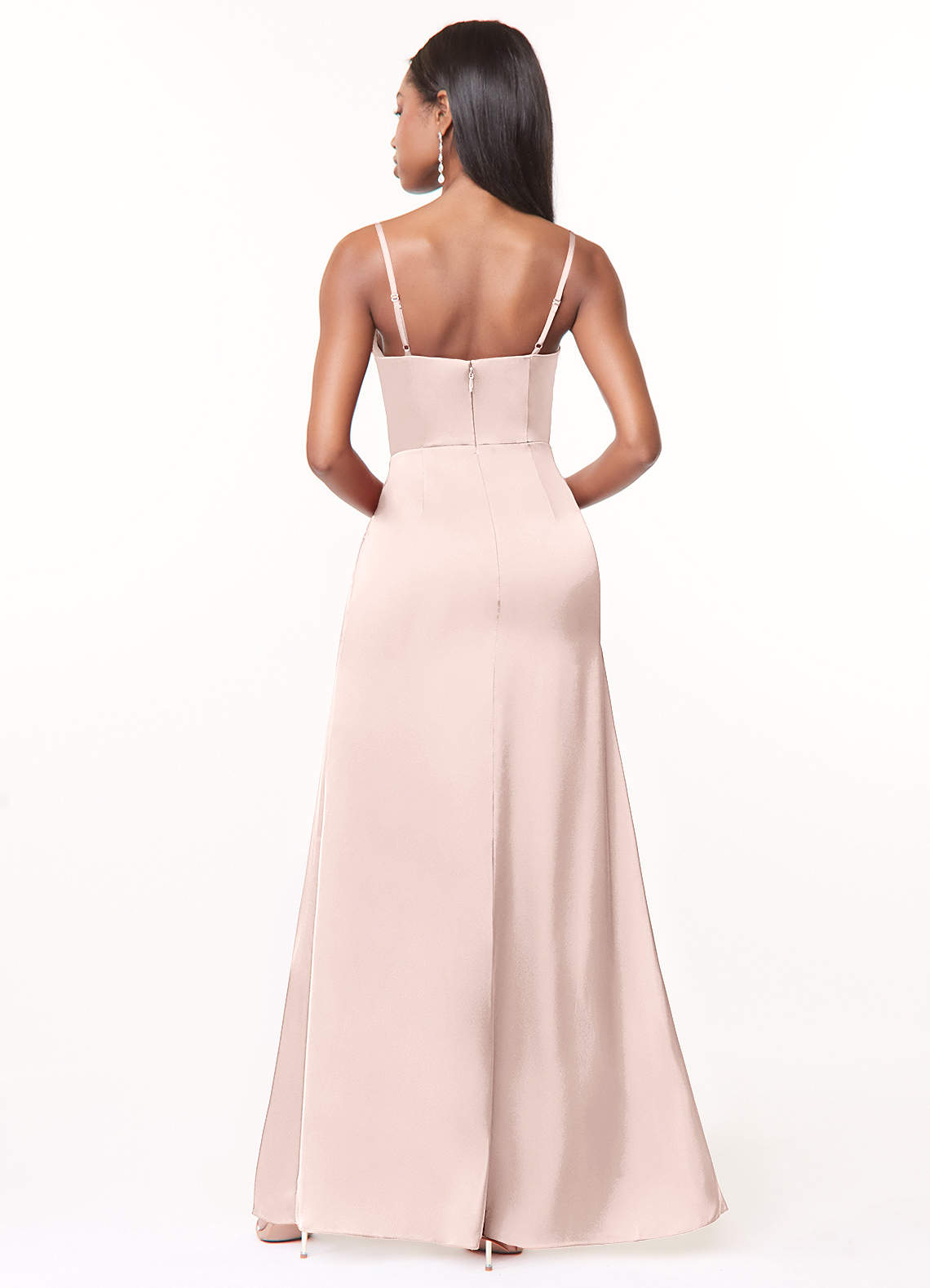 Maci A-Line V-Neck Stretch Satin Bridesmaid Dress in Blushing Pink