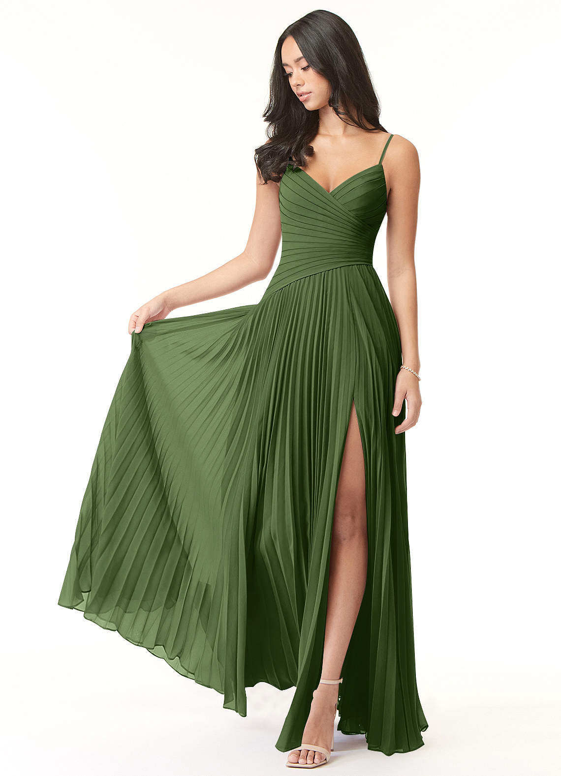 Vini A-Line V-Neck Chiffon Bridesmaid Dress in Olive