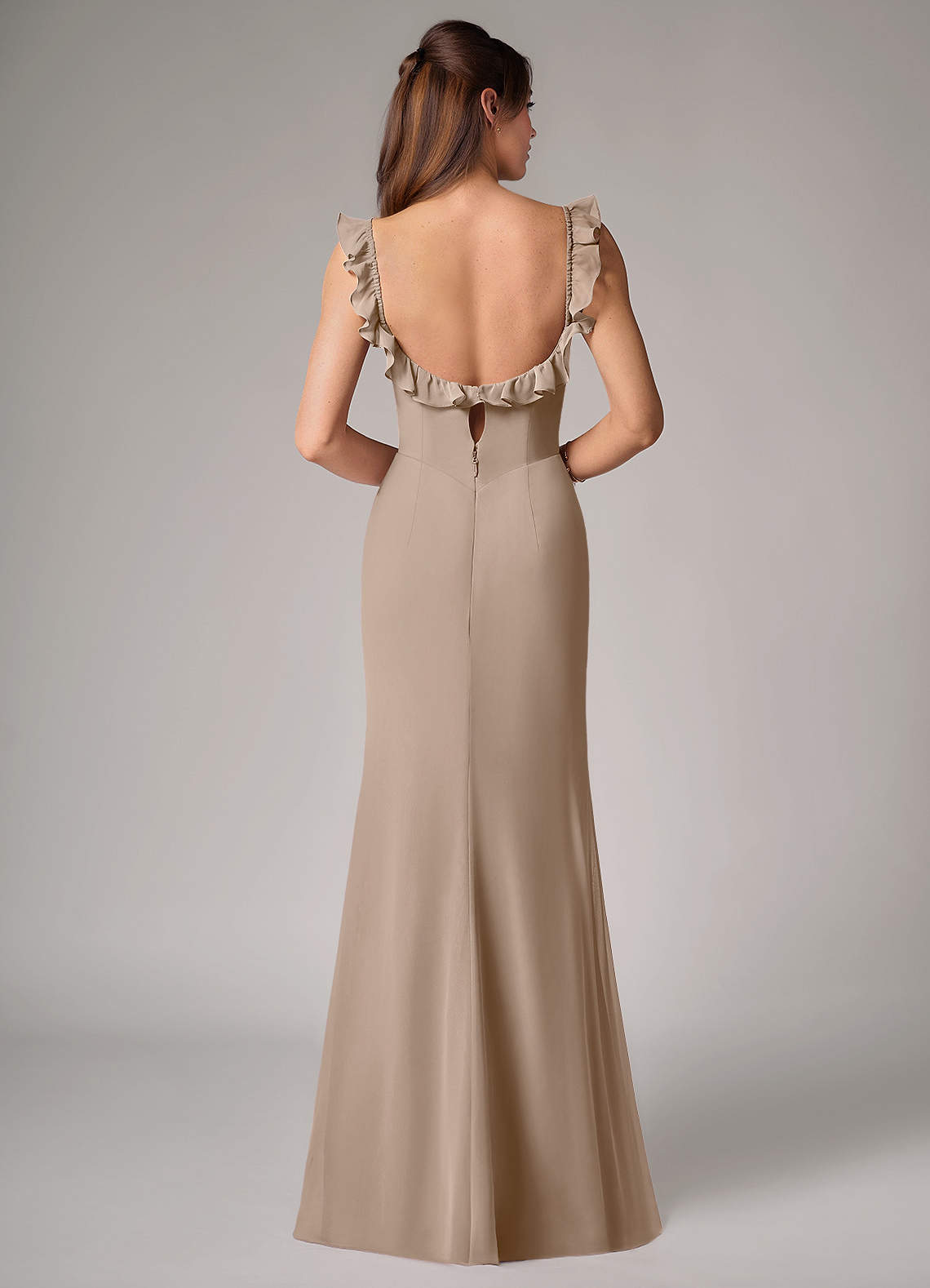Callie Mermaid Scoop-Neck Chiffon Bridesmaid Dress in Taupe