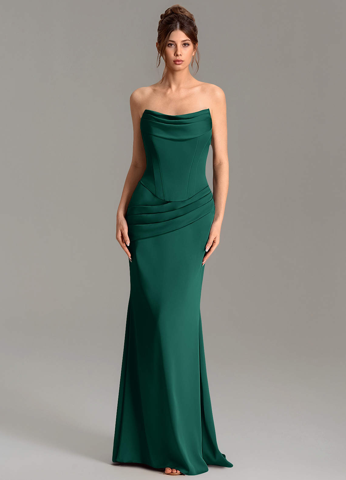 Adrienne Mermaid Cowl-Neck Stretch Satin Bridesmaid Dress in Emerald