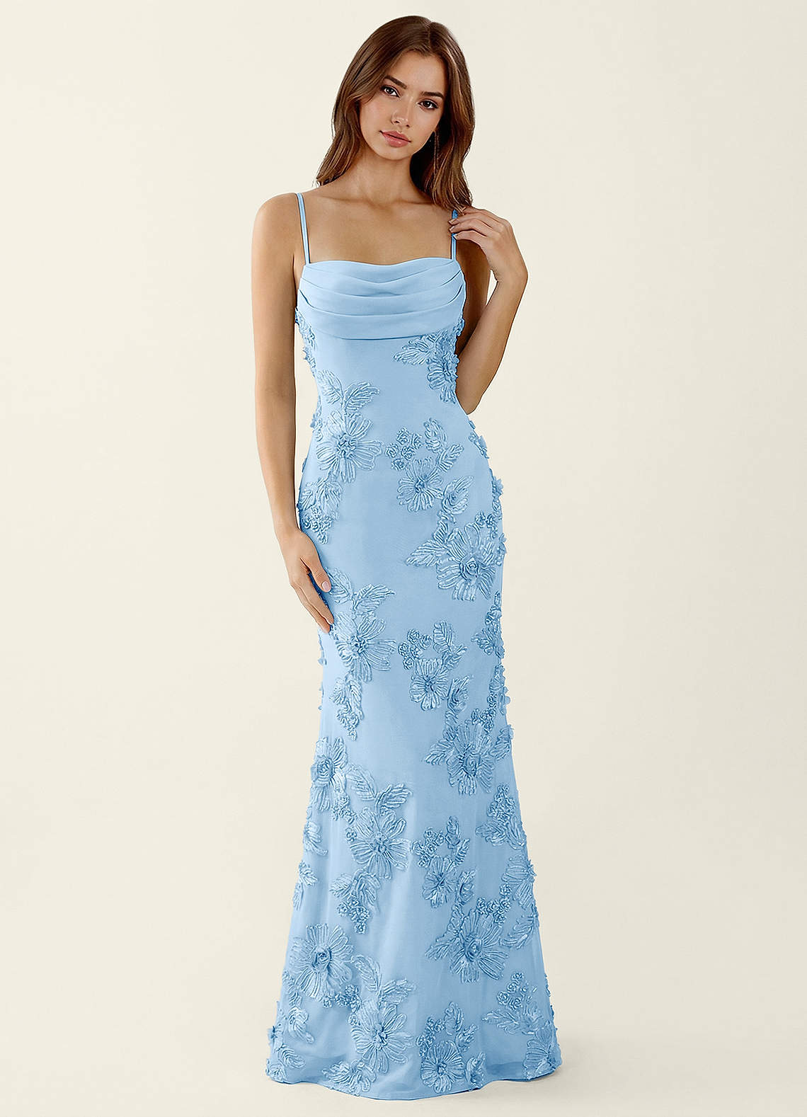 Bellatrix Mermaid Spaghetti-Strap Stretch Lace Evening Dress in Sky Blue