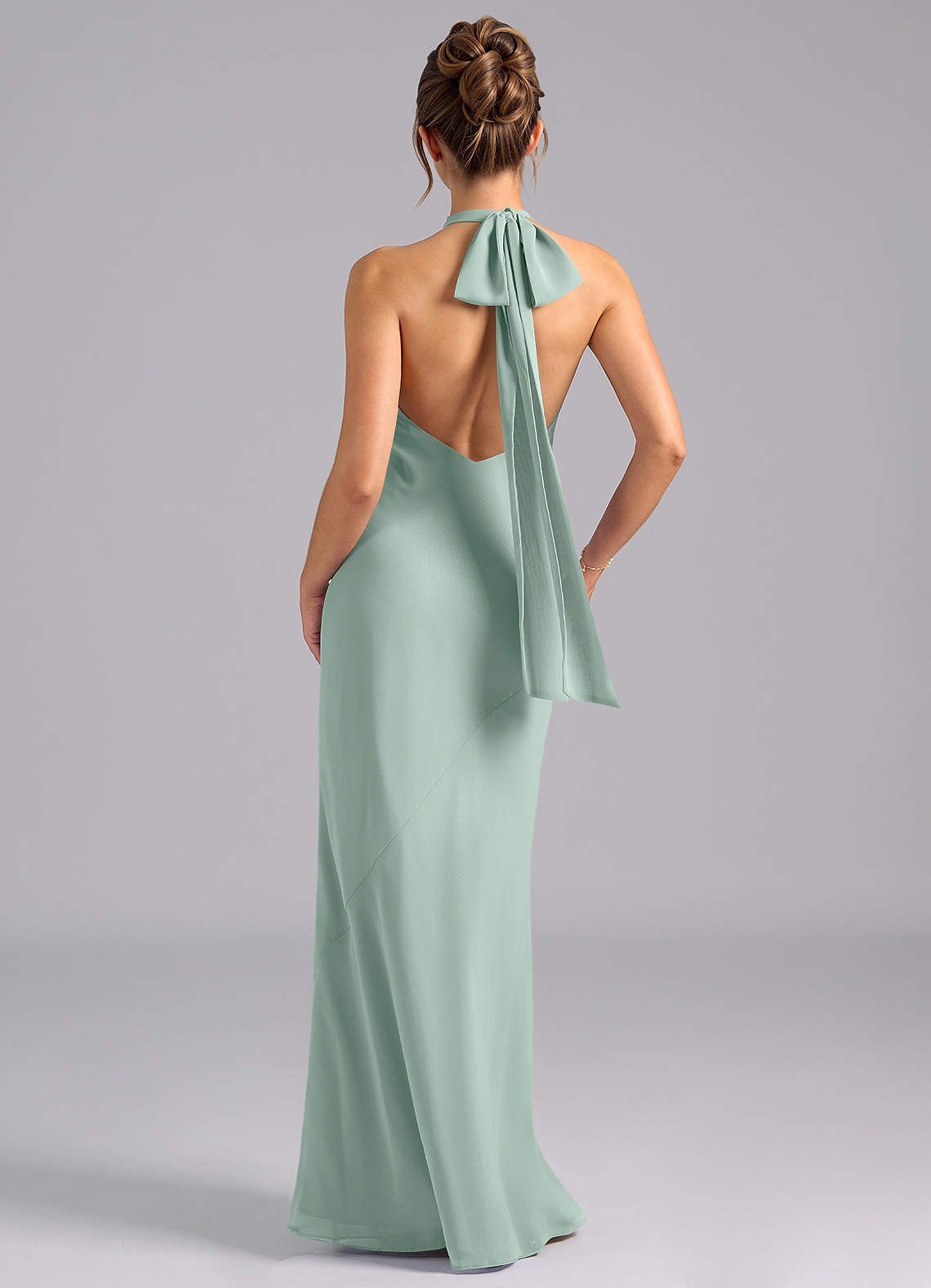 Velli Mermaid Halter Chiffon Bridesmaid Dress in Agave
