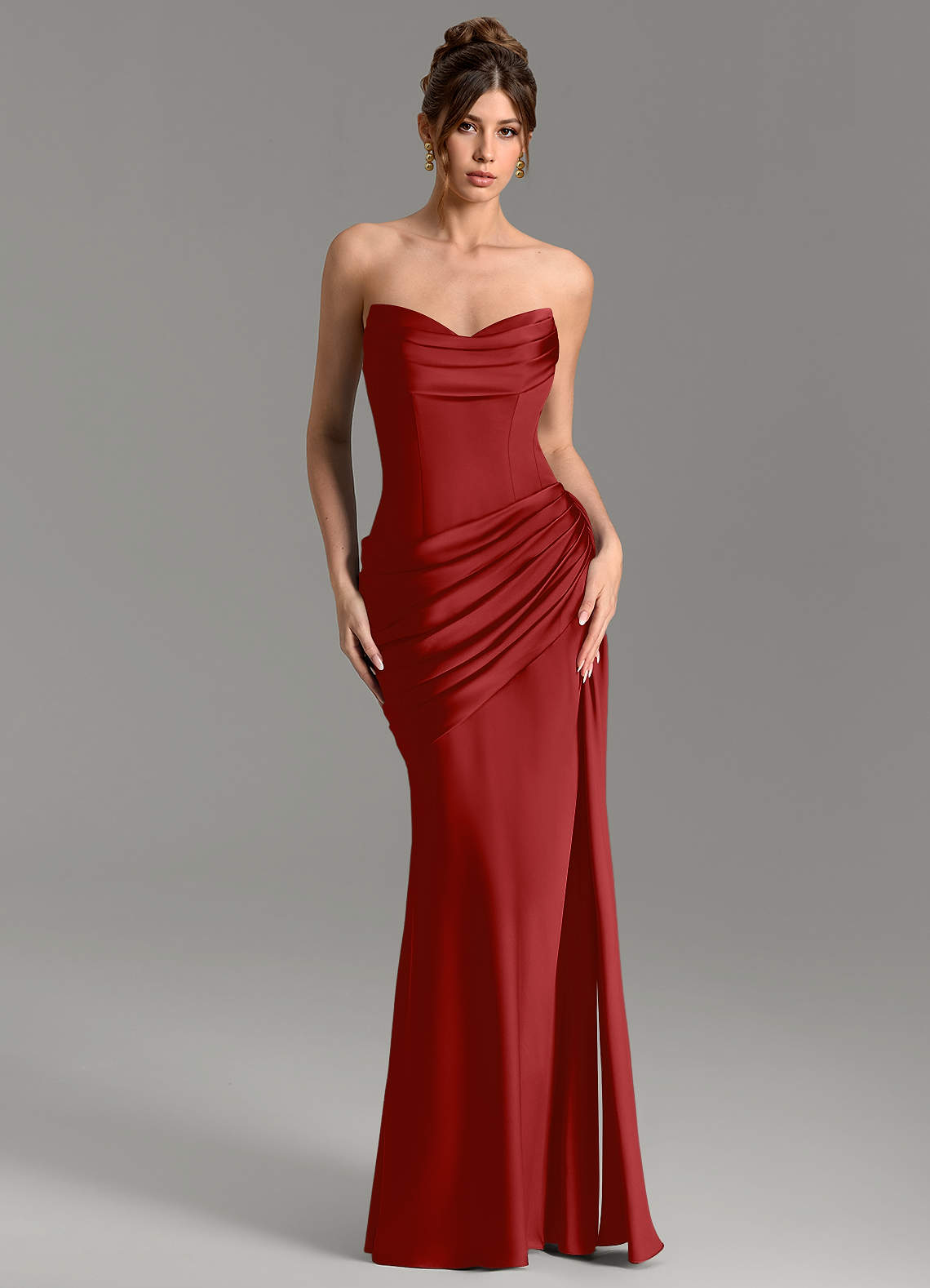 Zorah Mermaid Sweetheart Stretch Satin Bridesmaid Dress in Pomegranate
