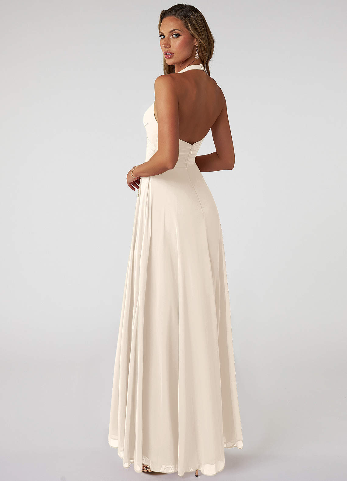 Tessie A-Line V-Neck Chiffon Bridesmaid Dress in White Alabaster