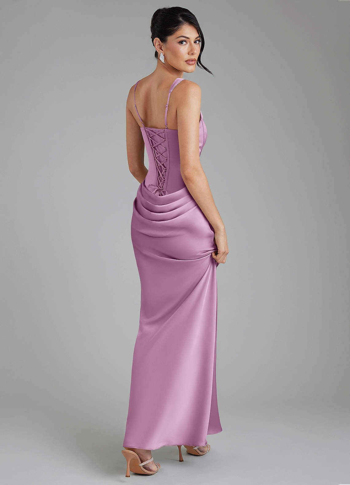Etta Mermaid Square-Neck Stretch Satin Bridesmaid Dress in Wisteria