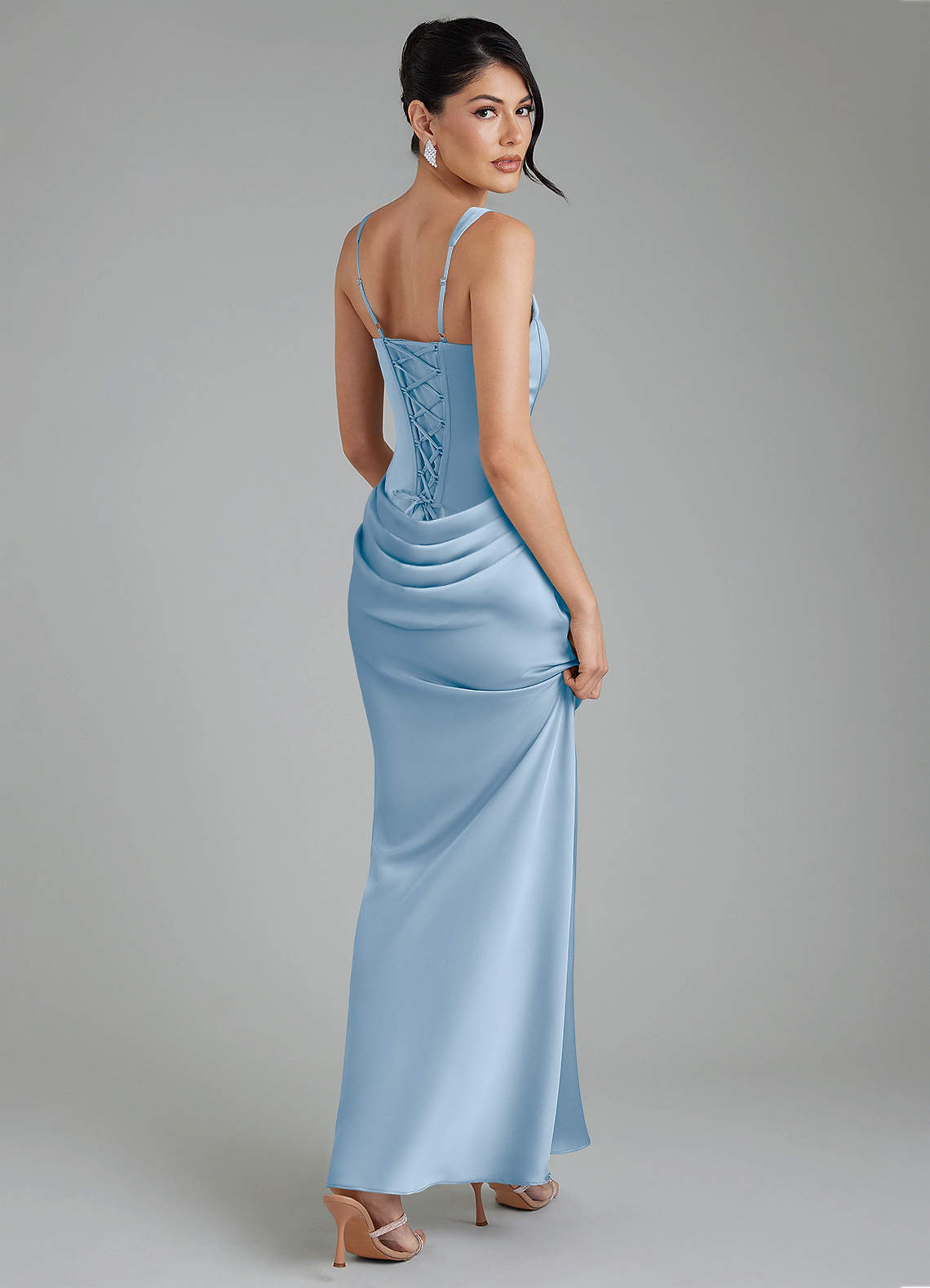 Etta Mermaid Square-Neck Stretch Satin Bridesmaid Dress in Powder Blue