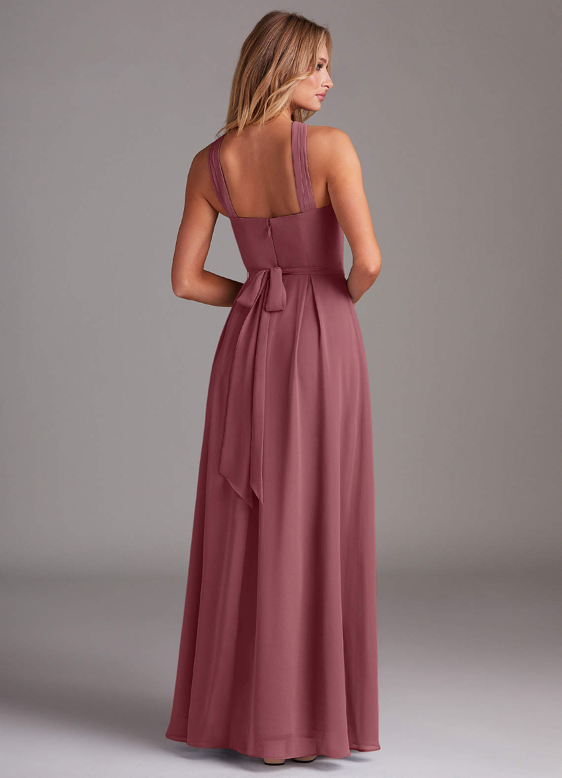Dixie A-Line Halter Chiffon Bridesmaid Dress in Desert Rose