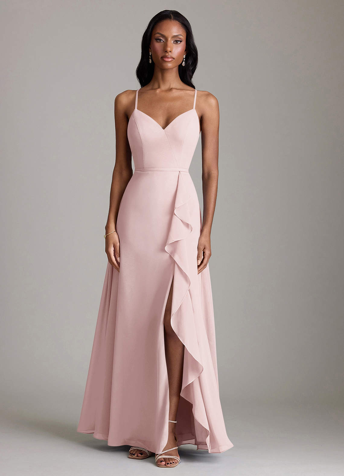 Naeem A-Line V-Neck Chiffon Bridesmaid Dress in Blushing Pink