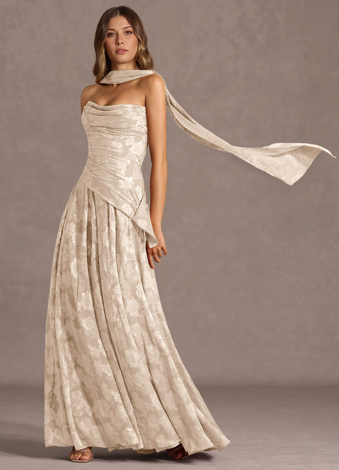 Gabriela A-Line Corset Fil Coupé Wedding Guest Dress in Cream