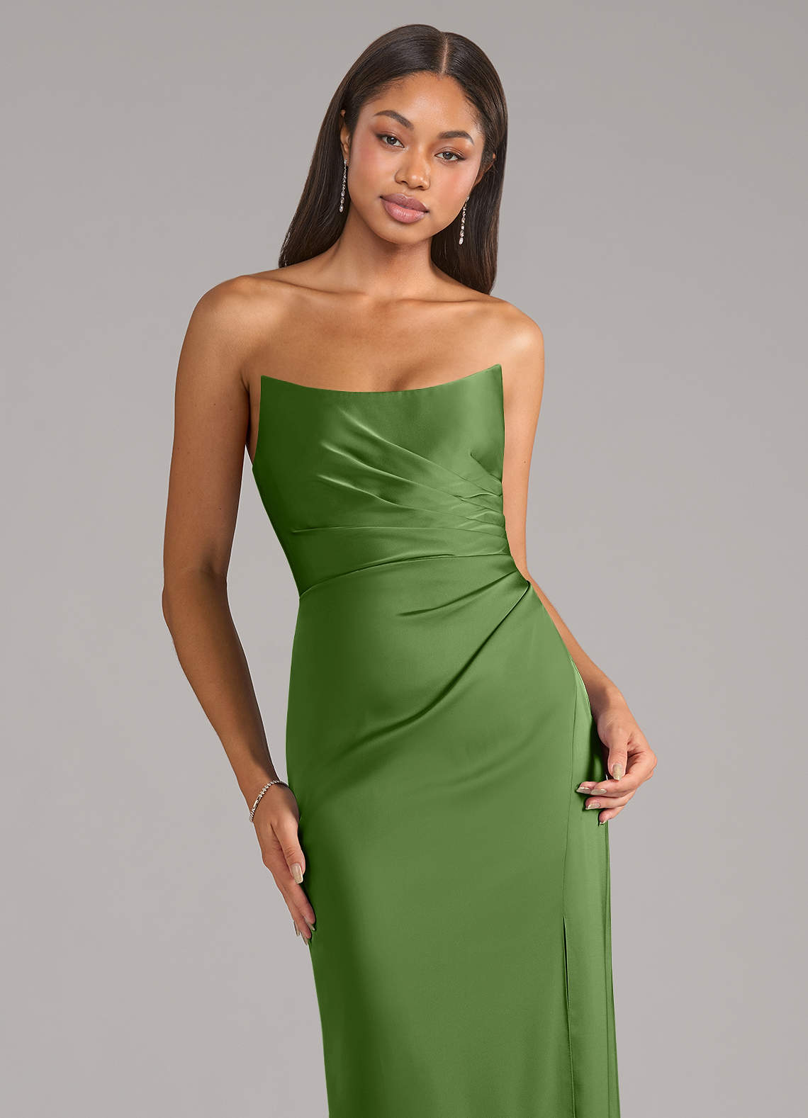 Marla Sheath Strapless Stretch Satin Bridesmaid Dress in Basil
