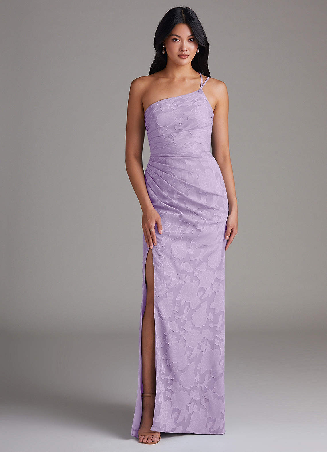 Eren Sheath One-Shoulder Floral Burnout Bridesmaid Dress in Lilac