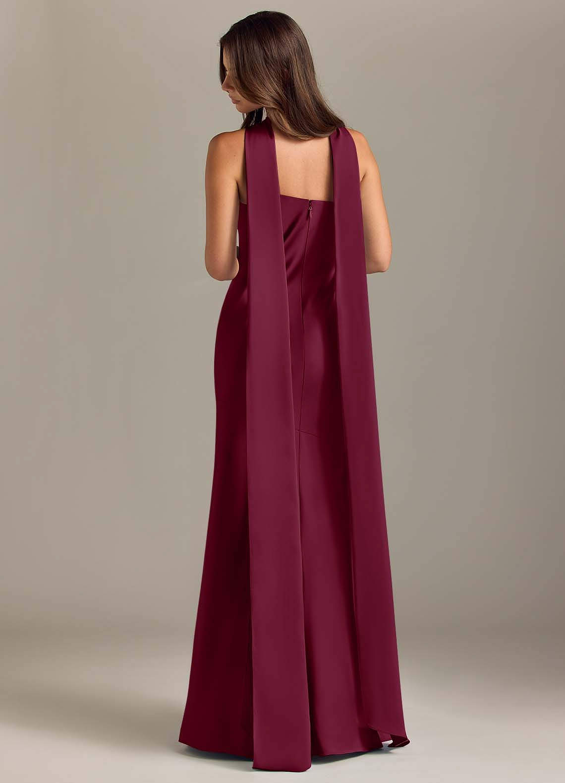Kinsley Mermaid Halter Stretch Satin Bridesmaid Dress in Mulberry