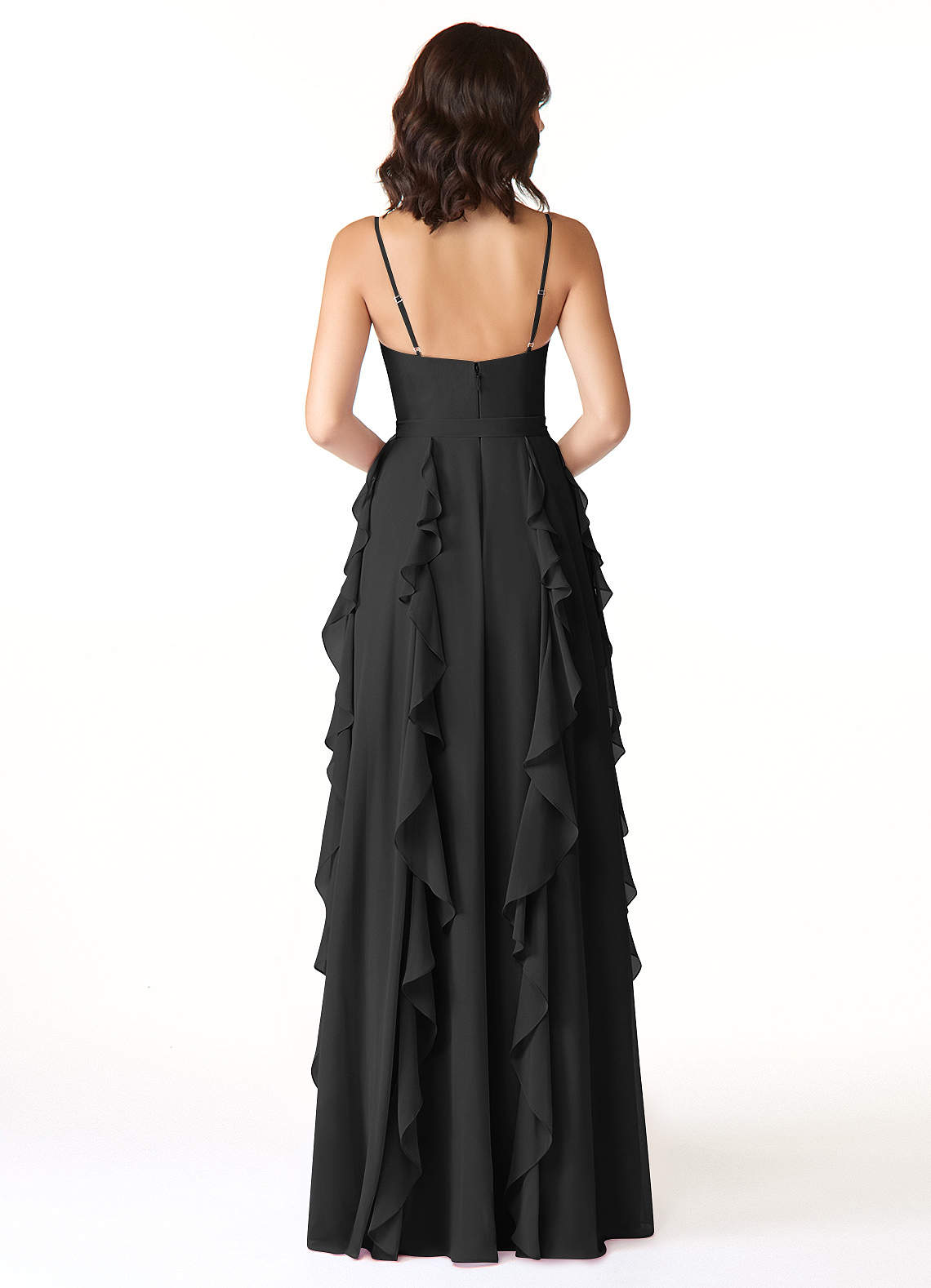 Peyton A-Line V-Neck Chiffon Bridesmaid Dress in black