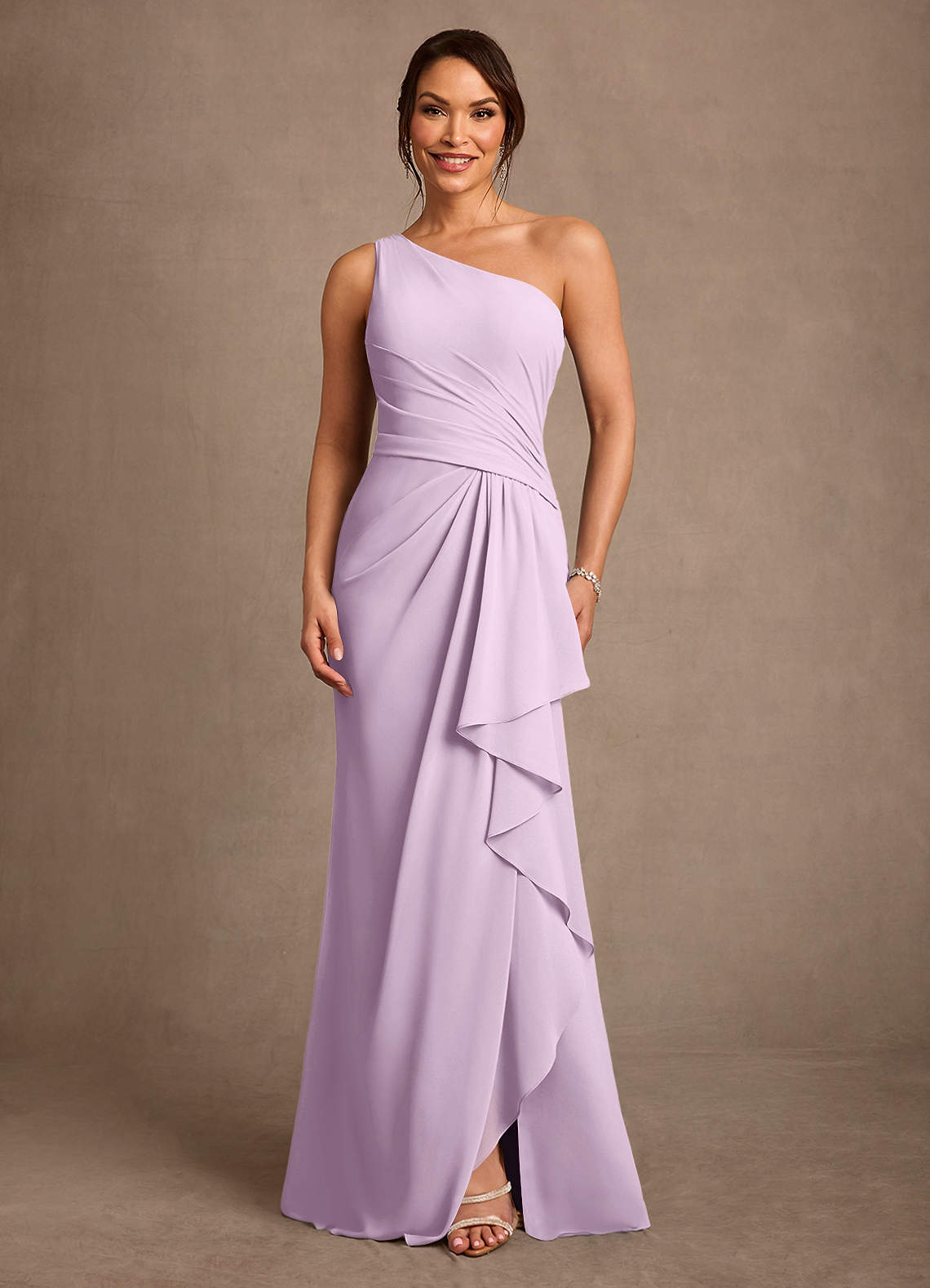 Floy Sheath One-Shoulder Chiffon Mother of the Bride Dress in Frosted Lilac