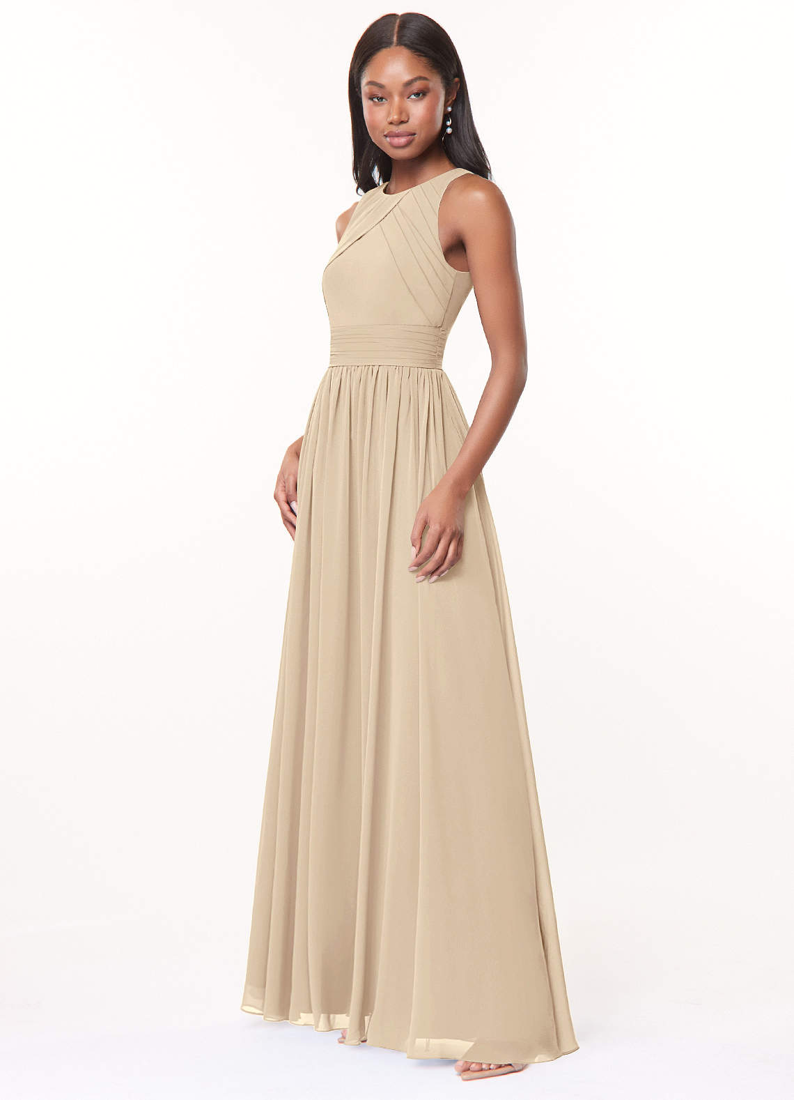 Harper A-Line Scoop-Neck Chiffon Bridesmaid Dress in Champagne
