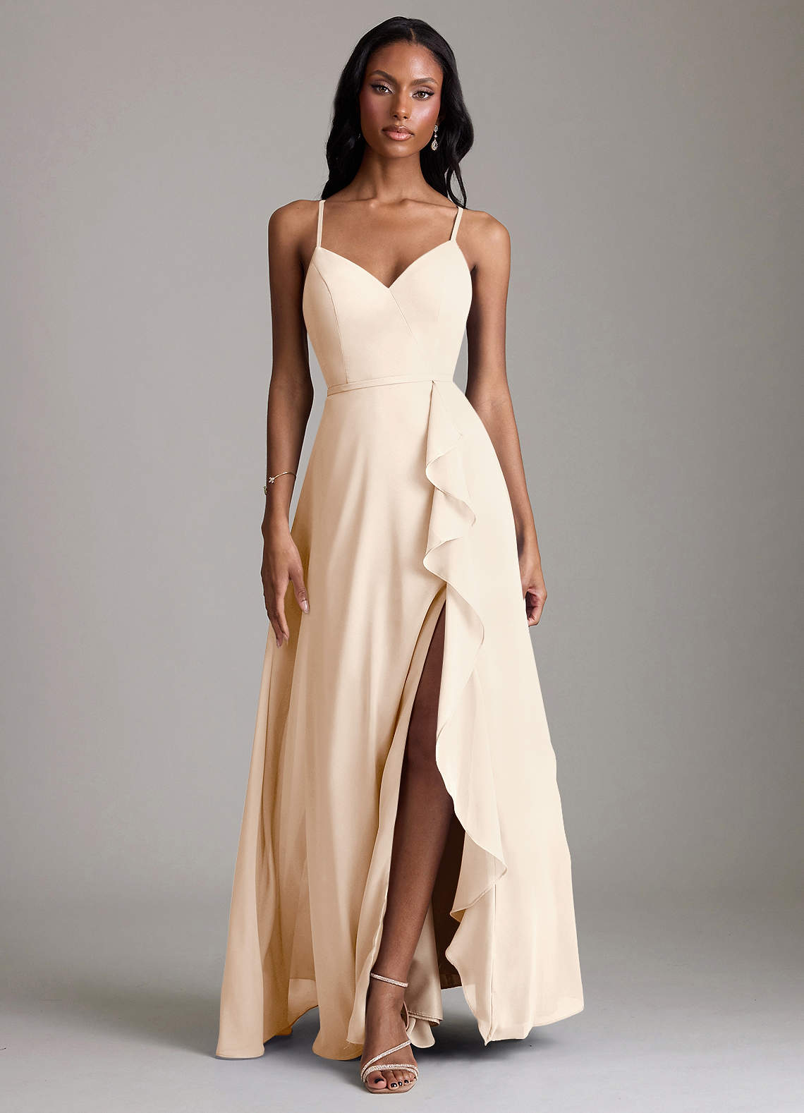 Naeem A-Line V-Neck Chiffon Bridesmaid Dress in White Alabaster