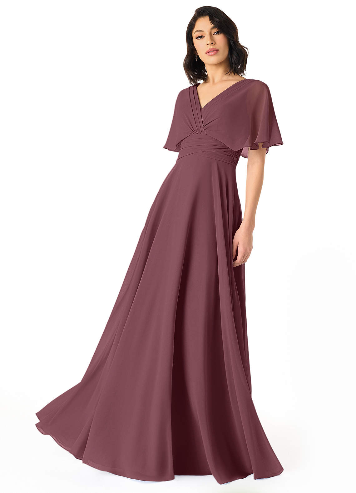 Pamela A-Line V-Neck Chiffon Bridesmaid Dress in Sangria