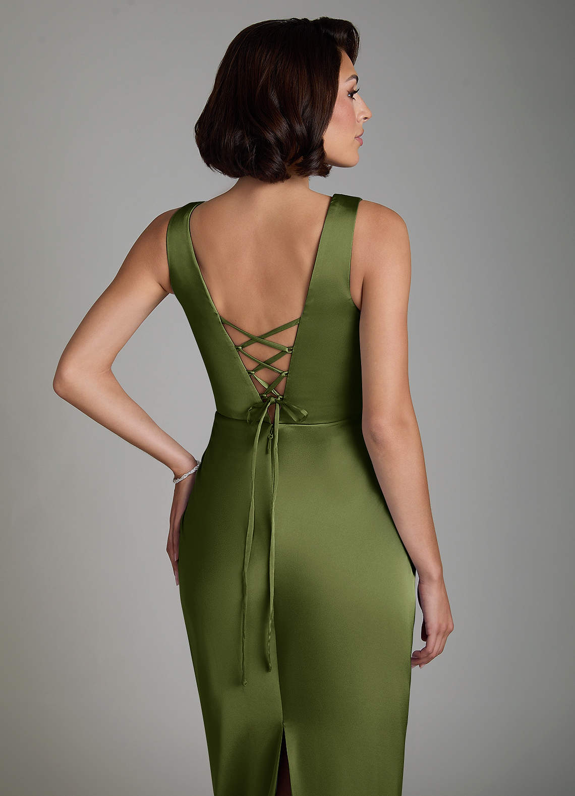 Vanya Sheath V-Neck Stretch Satin Bridesmaid Dress