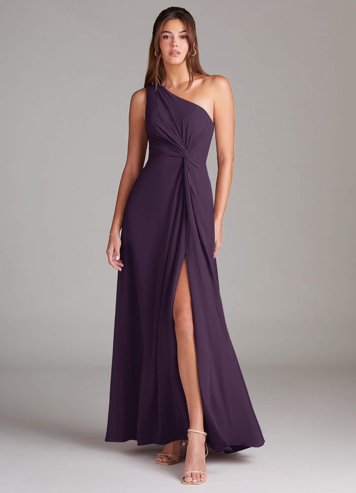 Brooke A-Line One-Shoulder Chiffon Bridesmaid Dress in Plum
