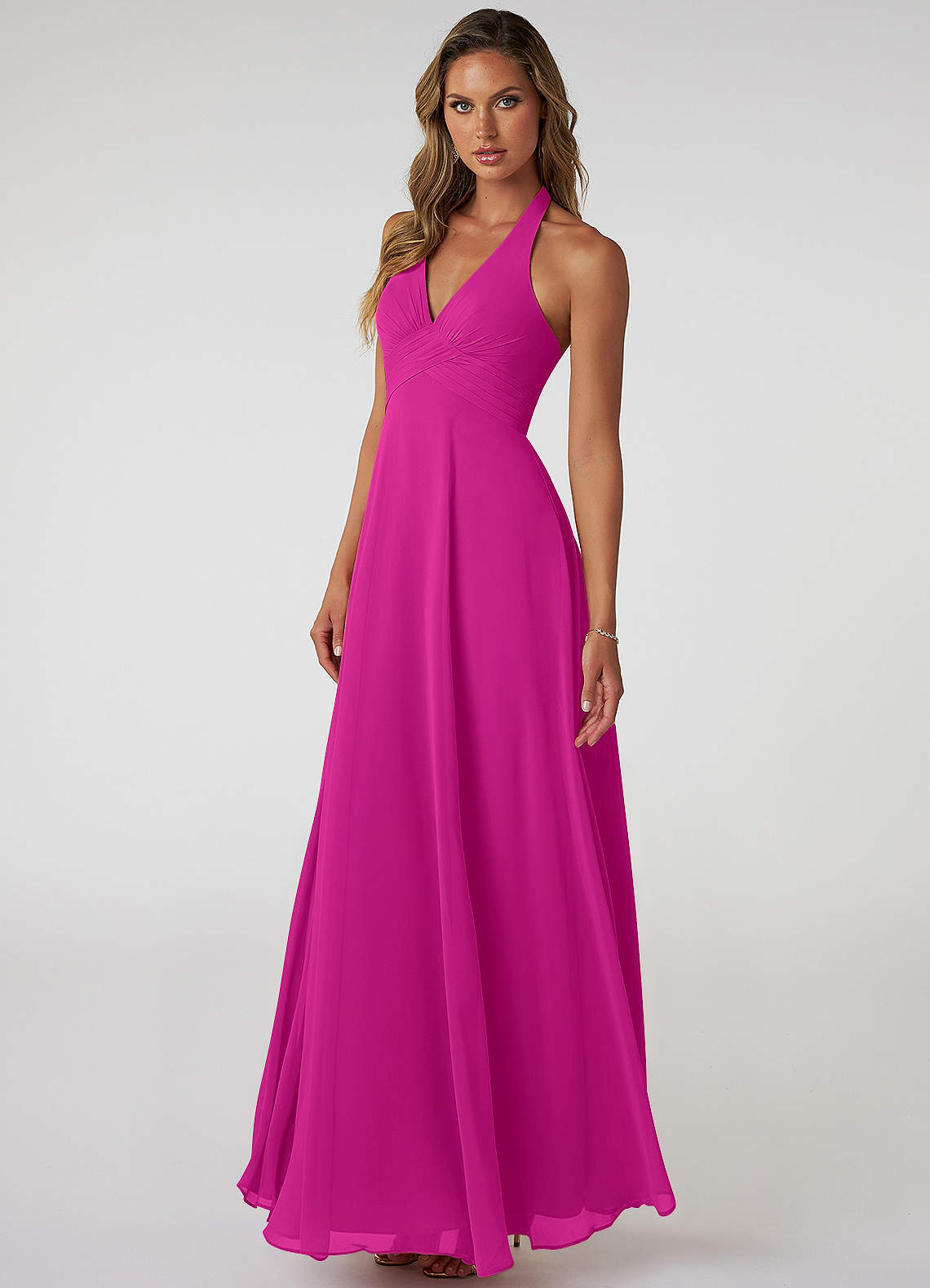 Tessie A-Line V-Neck Chiffon Bridesmaid Dress in Fuchsia
