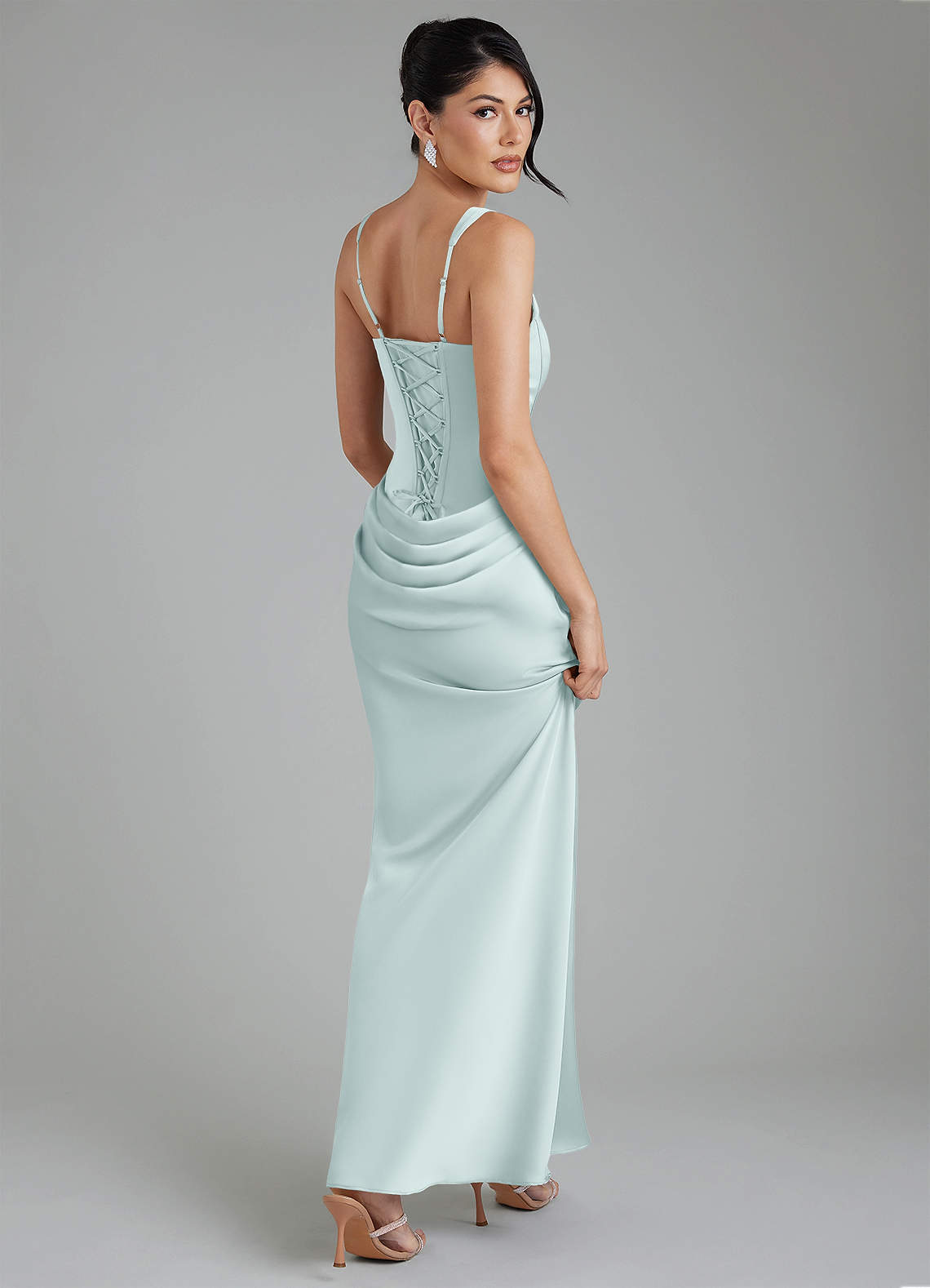 Etta Mermaid Square-Neck Stretch Satin Bridesmaid Dress in Mist