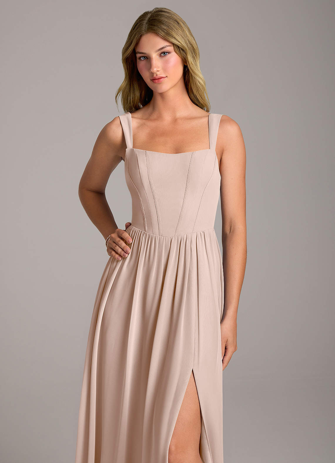 Rosaline A-Line Square-Neck Chiffon Bridesmaid Dress in English Rose