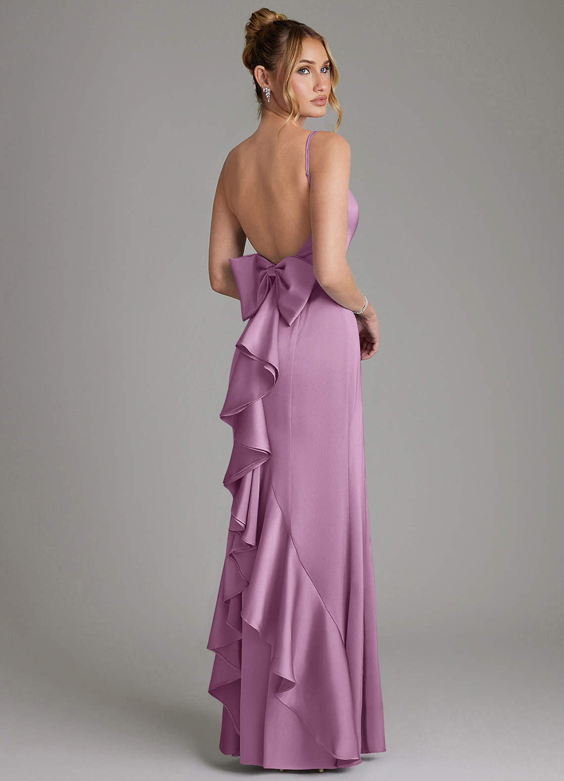 Zherra Mermaid Scoop-Neck Stretch Satin Bridesmaid Dress in Wisteria