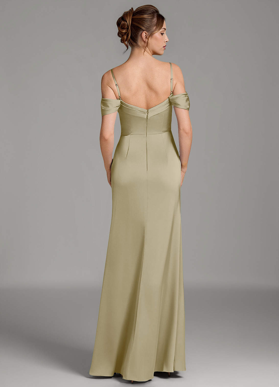 Wyatt Mermaid Off-the-Shoulder Stretch Satin Bridesmaid Dress in Moss Green