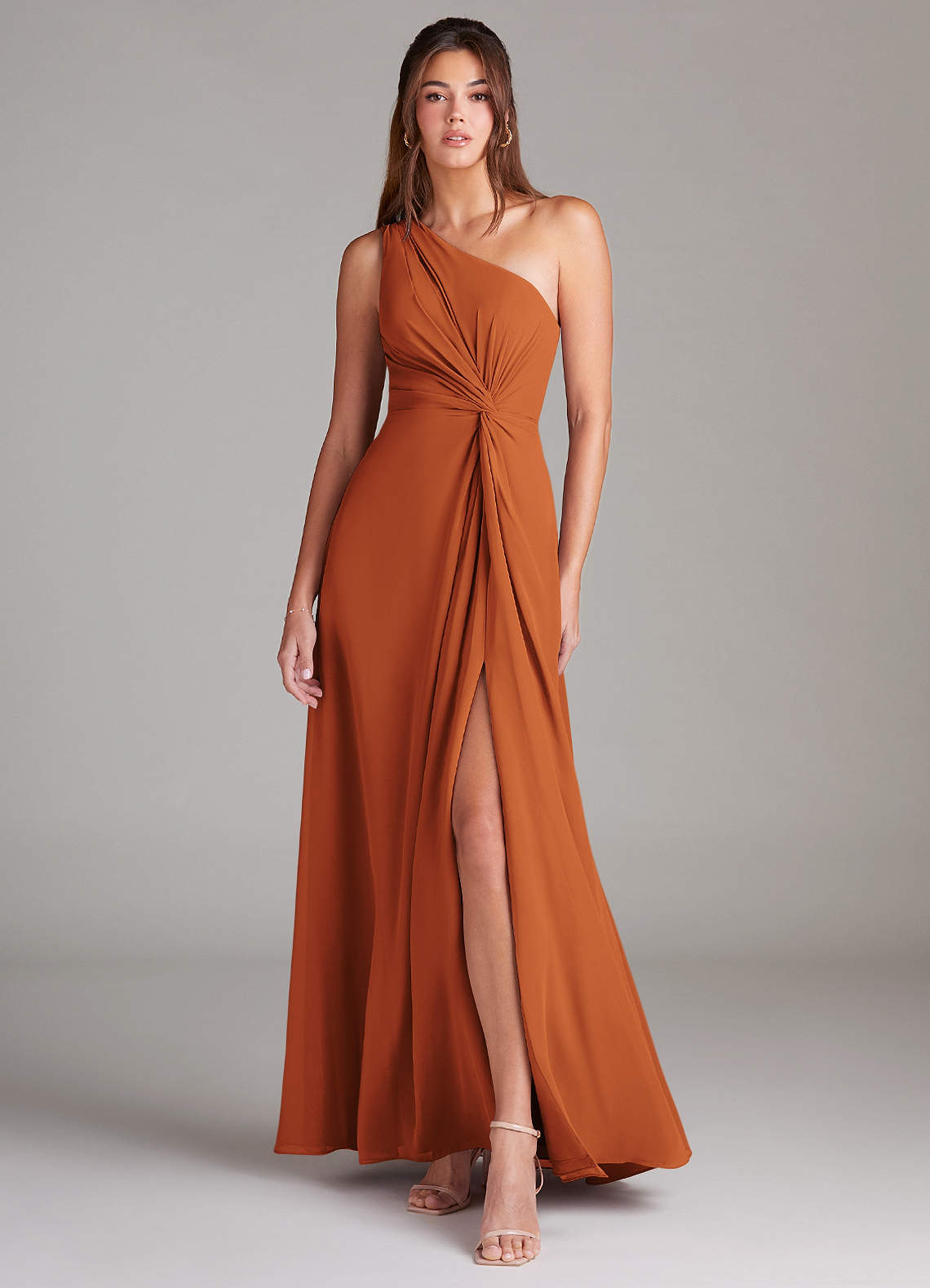 Brooke A-Line One-Shoulder Chiffon Bridesmaid Dress in Cinnamon