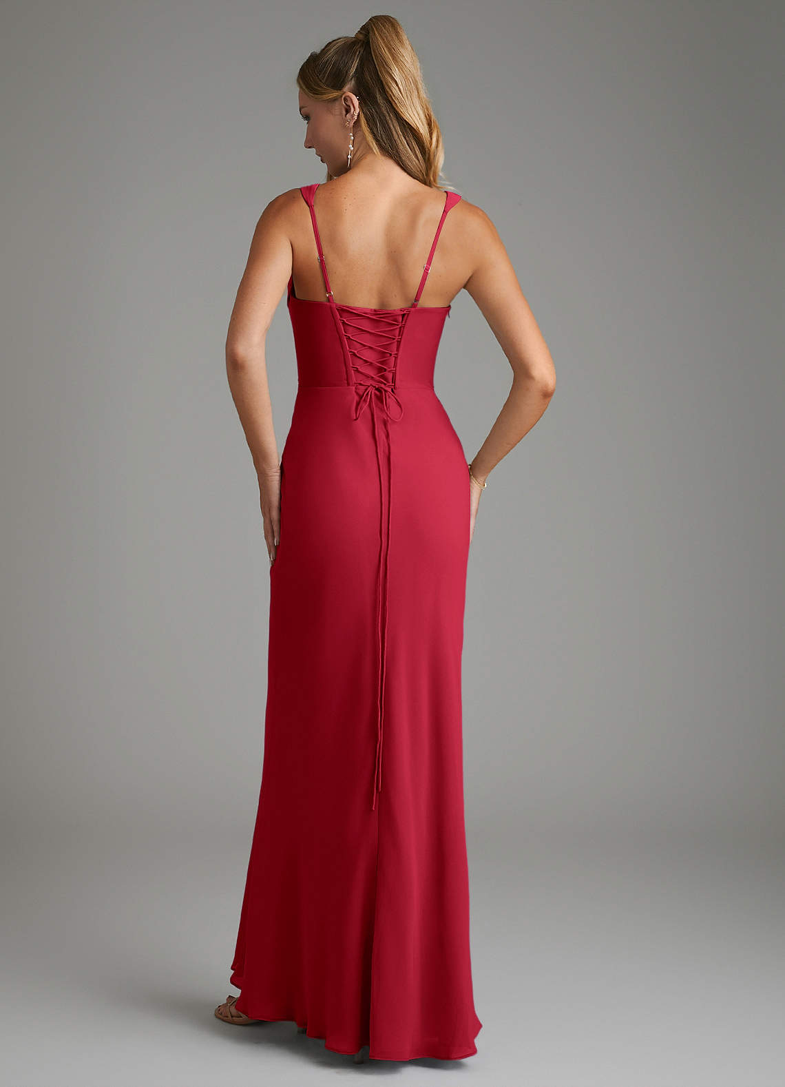 Asa Sheath Square-Neck Chiffon Bridesmaid Dress in Scarlet