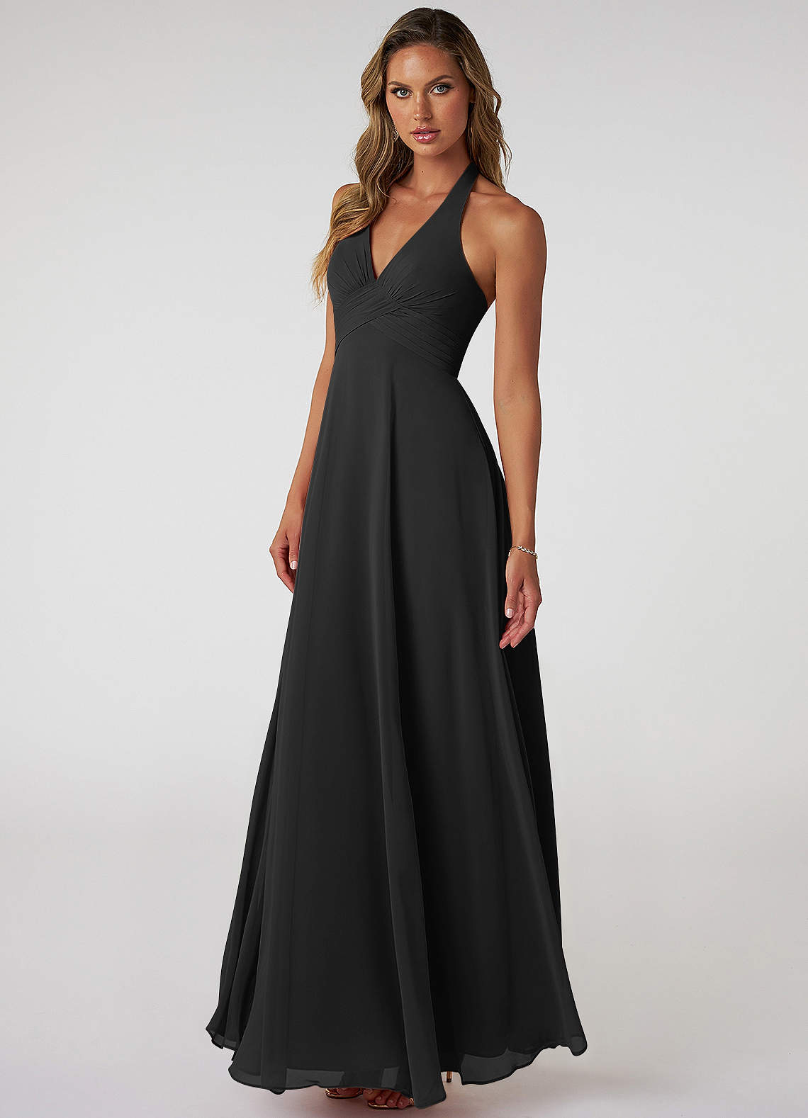 Tessie A-Line V-Neck Chiffon Bridesmaid Dress in black