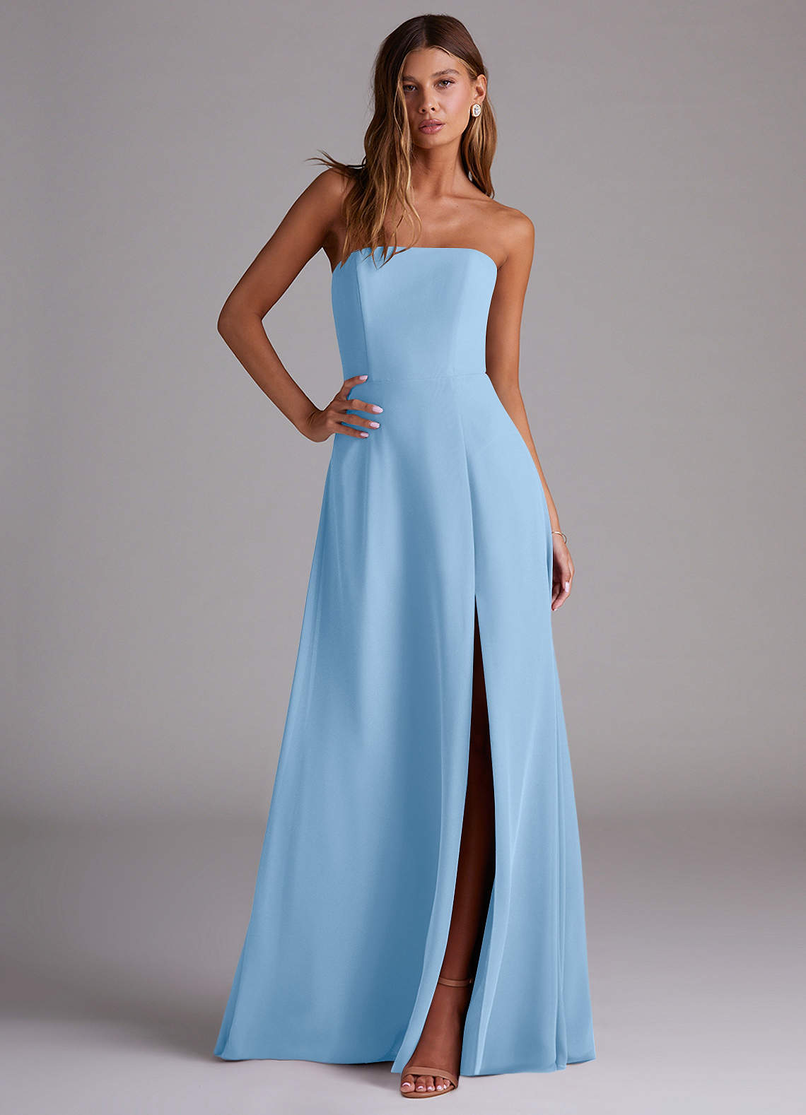 Wren A-Line Straight-Neck Chiffon Bridesmaid Dress in Powder Blue